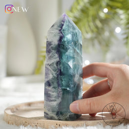 藍綠紫羽毛螢石柱