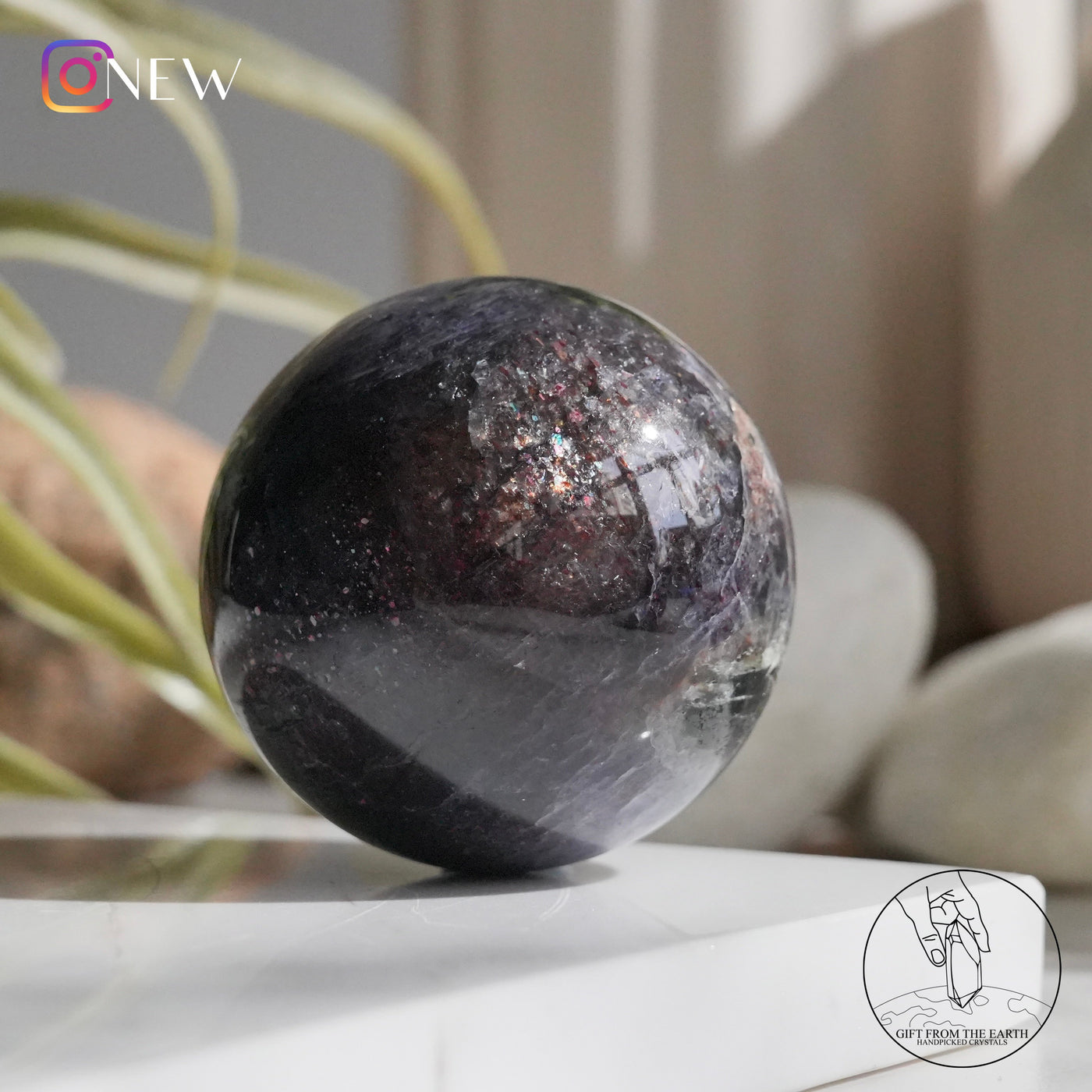 Iolite Sphere Strawberry Quartz with