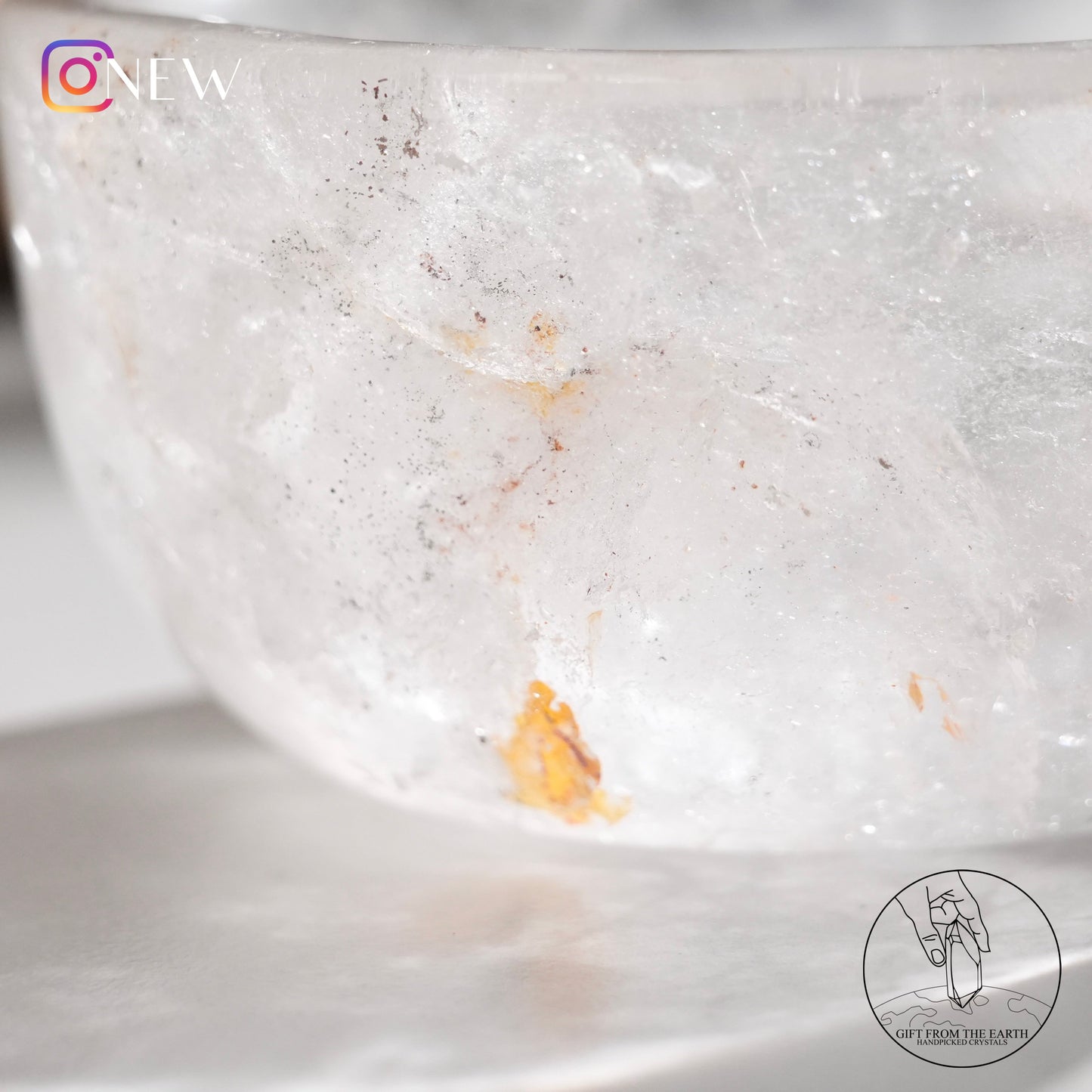 Clear quartz bowl with fire quartz & golden healer