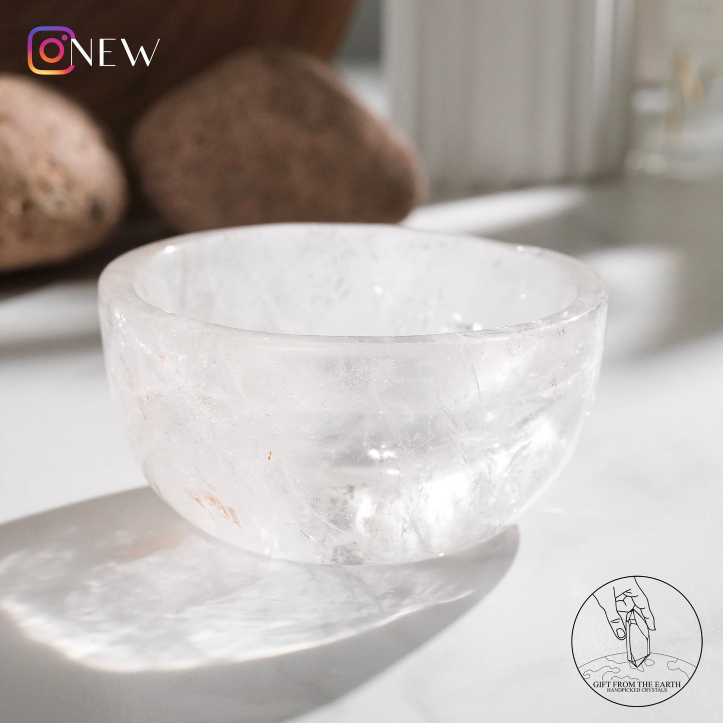 Clear quartz bowl with fire quartz & golden healer