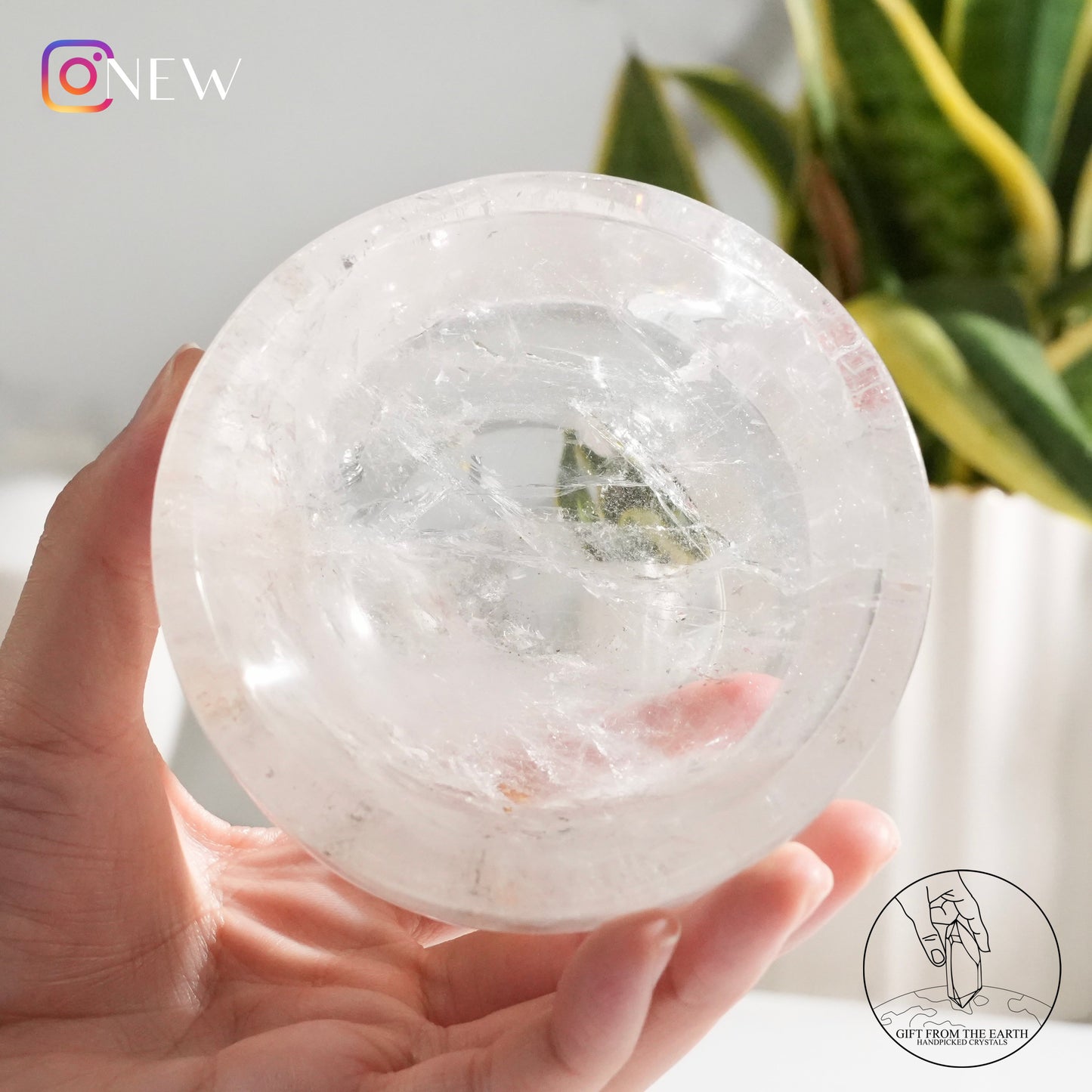 Clear quartz bowl with fire quartz & golden healer