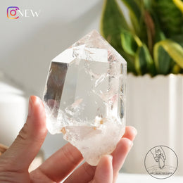 半打磨藍針白水晶柱
