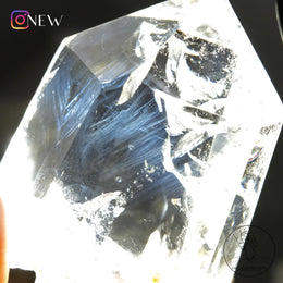 半打磨藍針白水晶柱