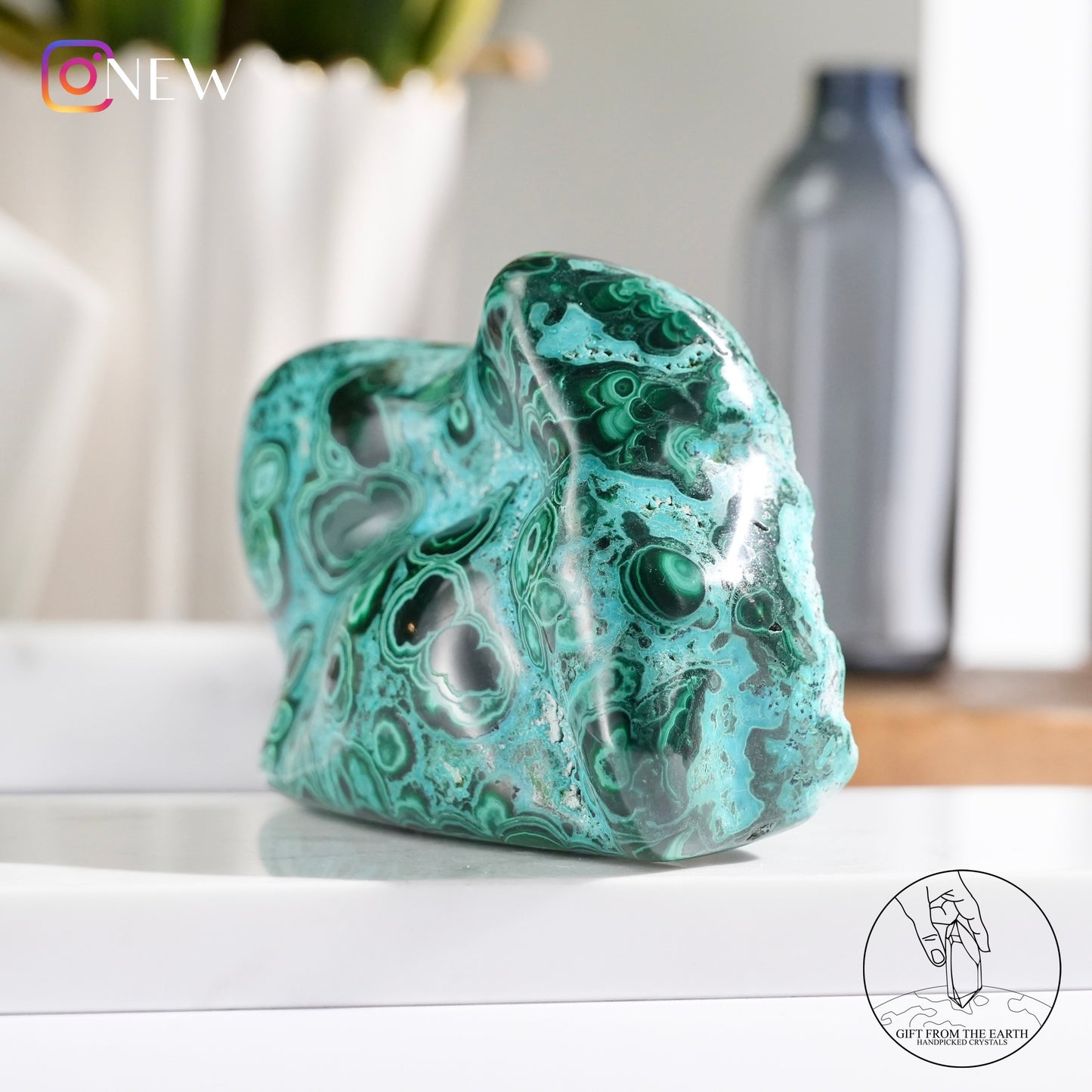 Half-polished chrysocolla freeform