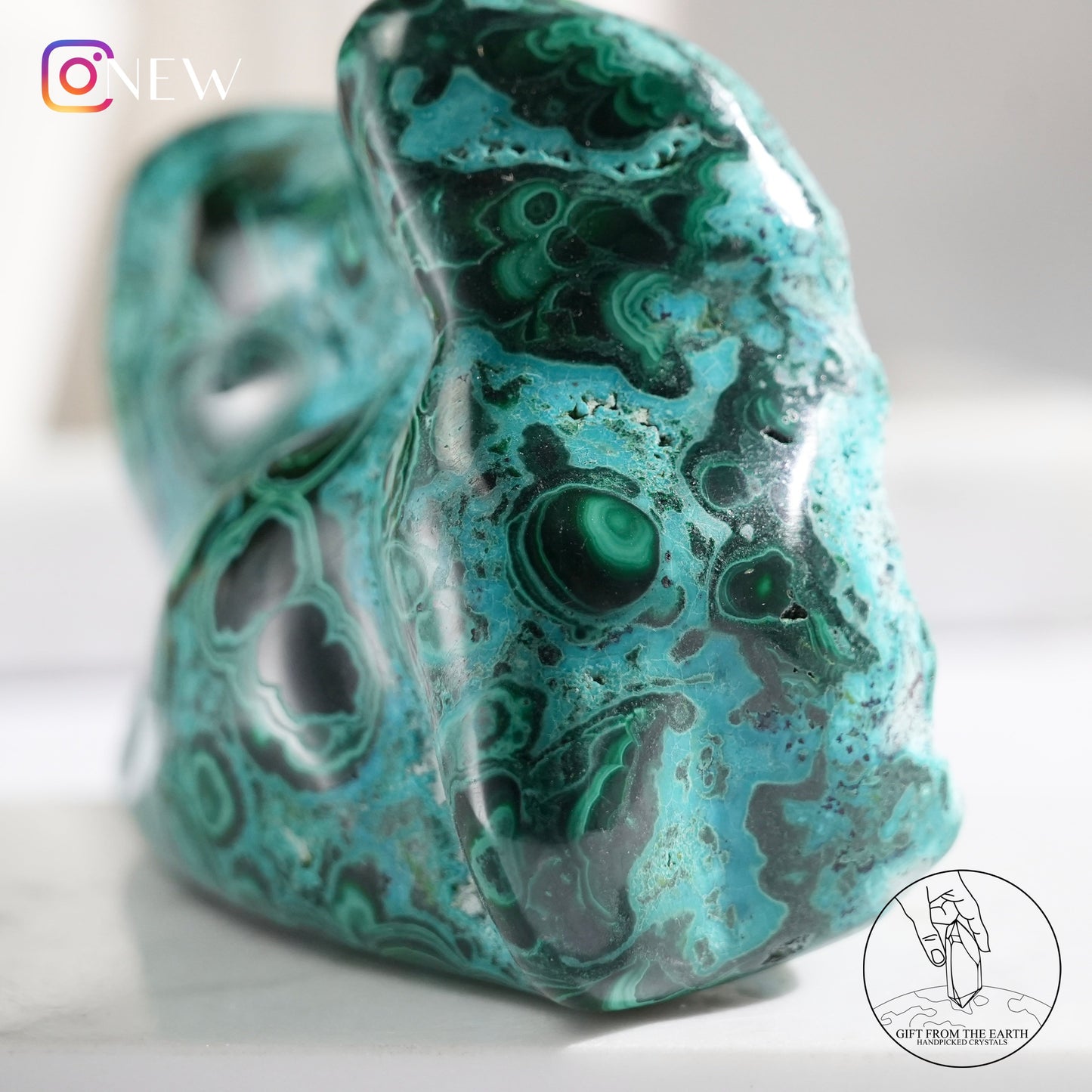 Half-polished chrysocolla freeform