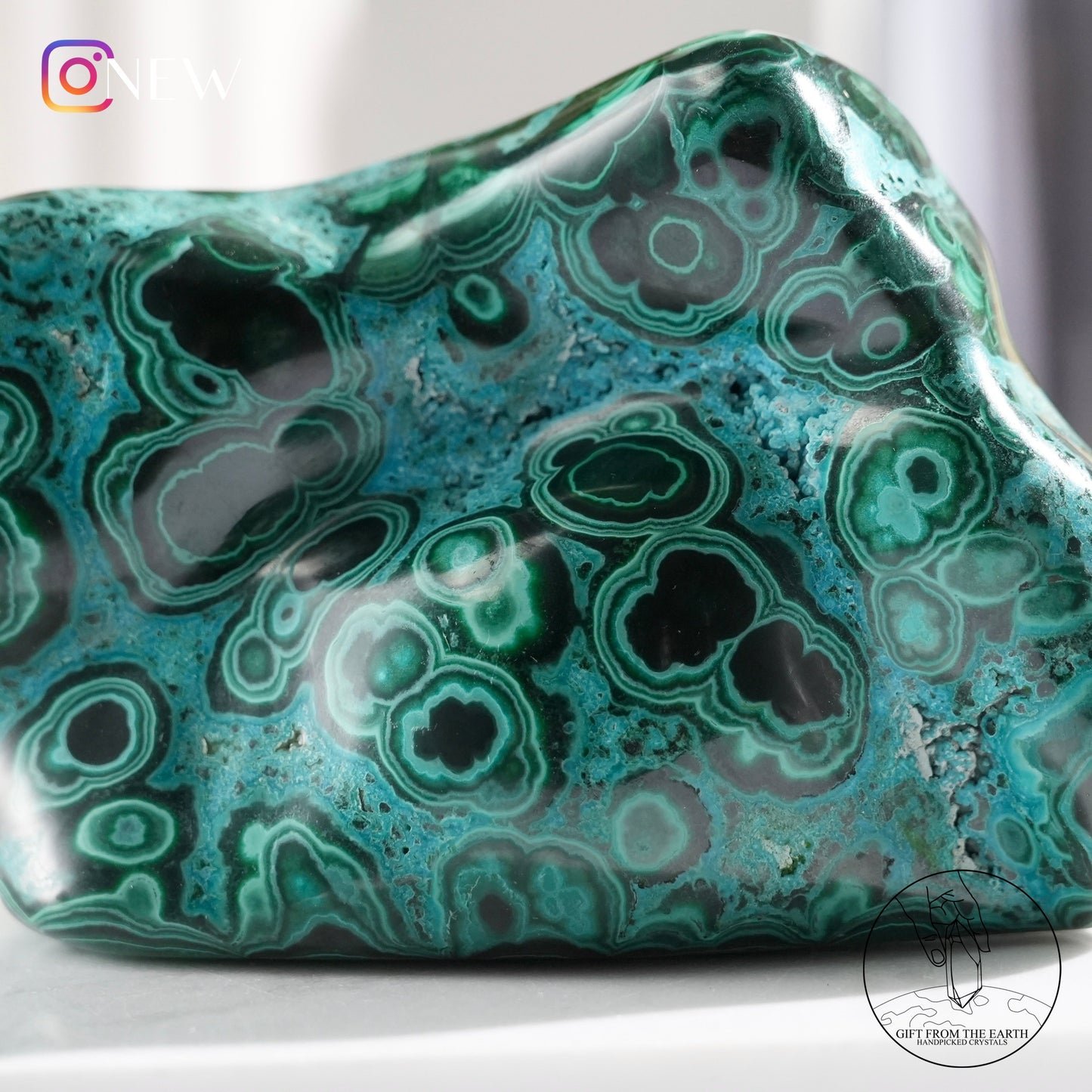 Half-polished chrysocolla freeform