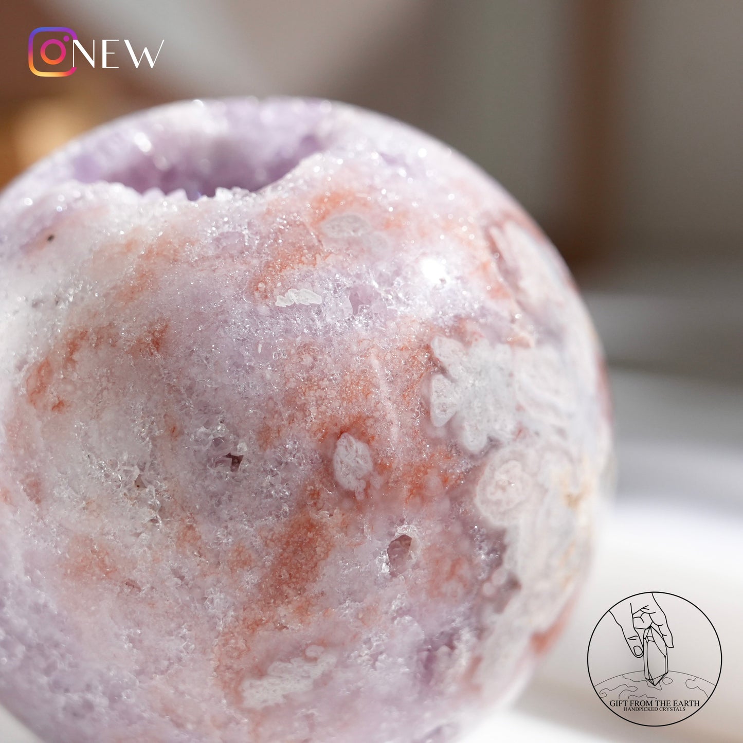 Pink-purple amethyst blossom agate sphere