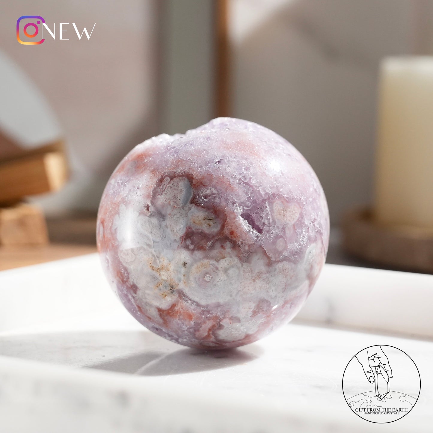 Pink-purple amethyst blossom agate sphere