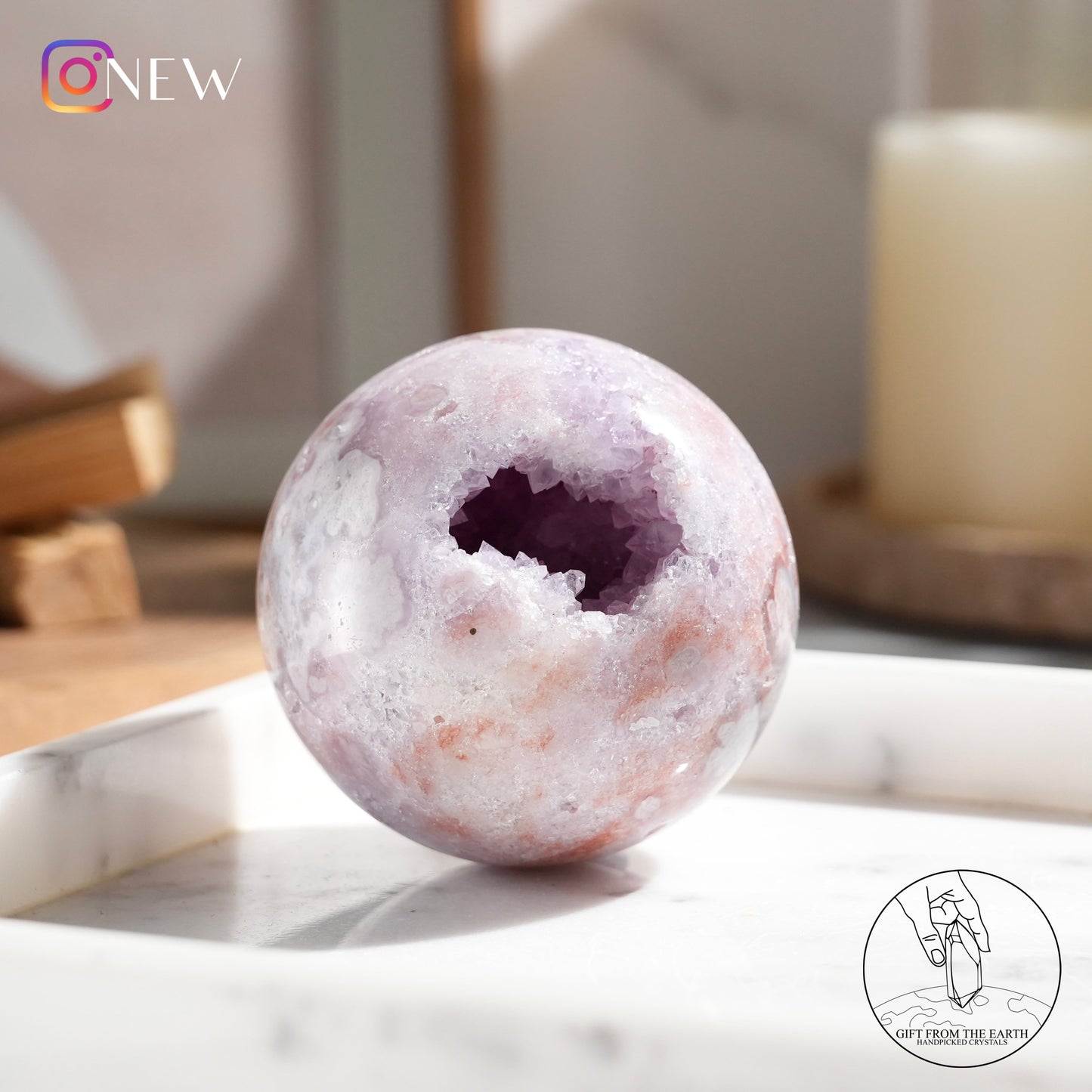 Pink-purple amethyst blossom agate sphere