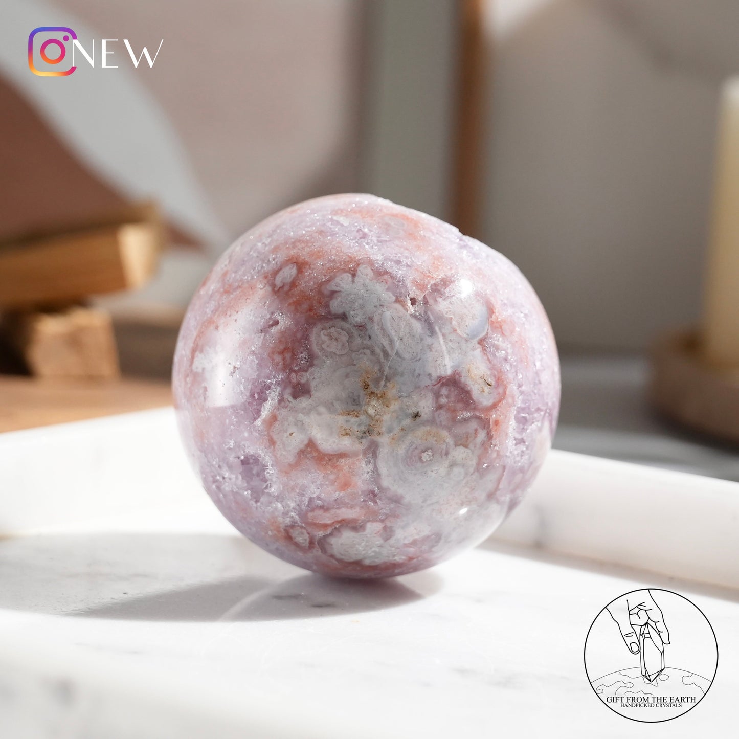 Pink-purple amethyst blossom agate sphere