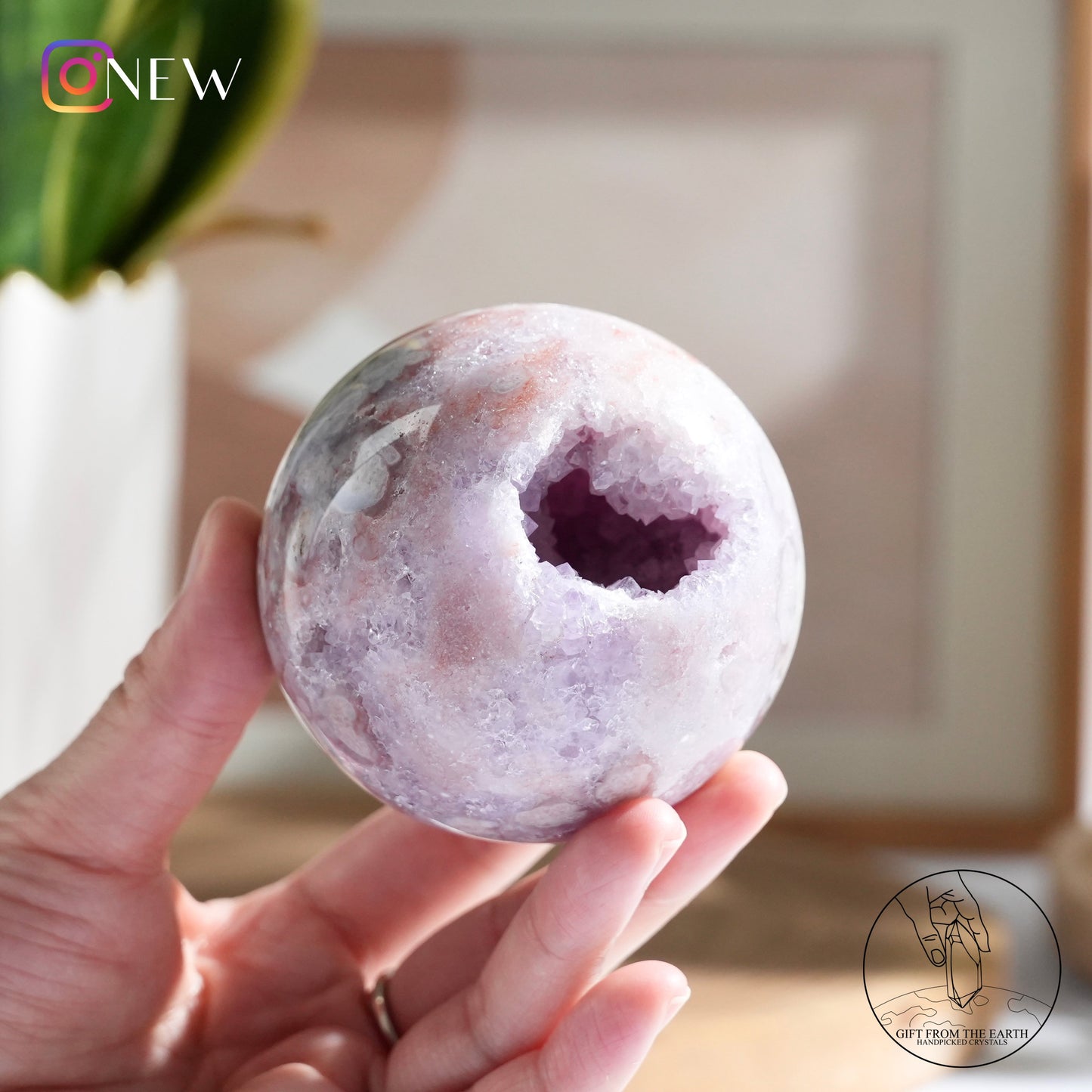 Pink-purple amethyst blossom agate sphere