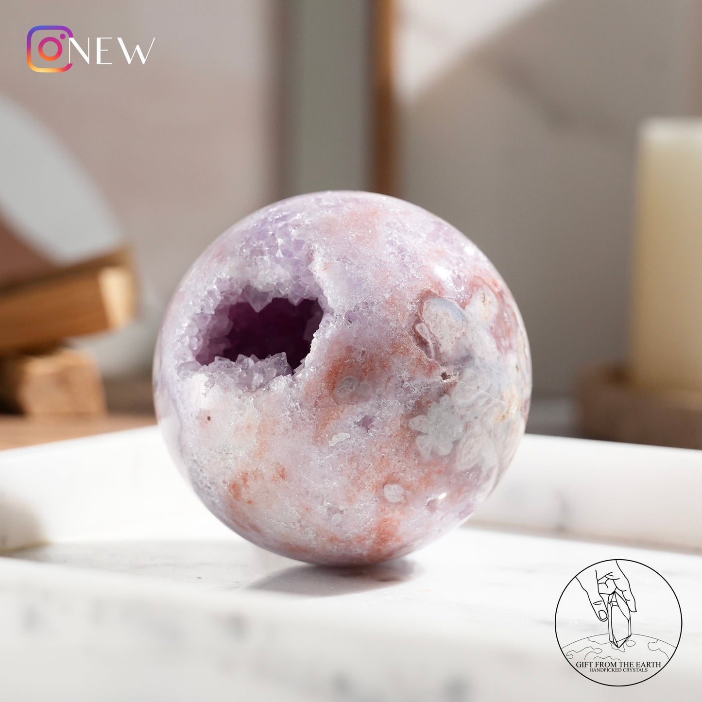 Pink-purple amethyst blossom agate sphere