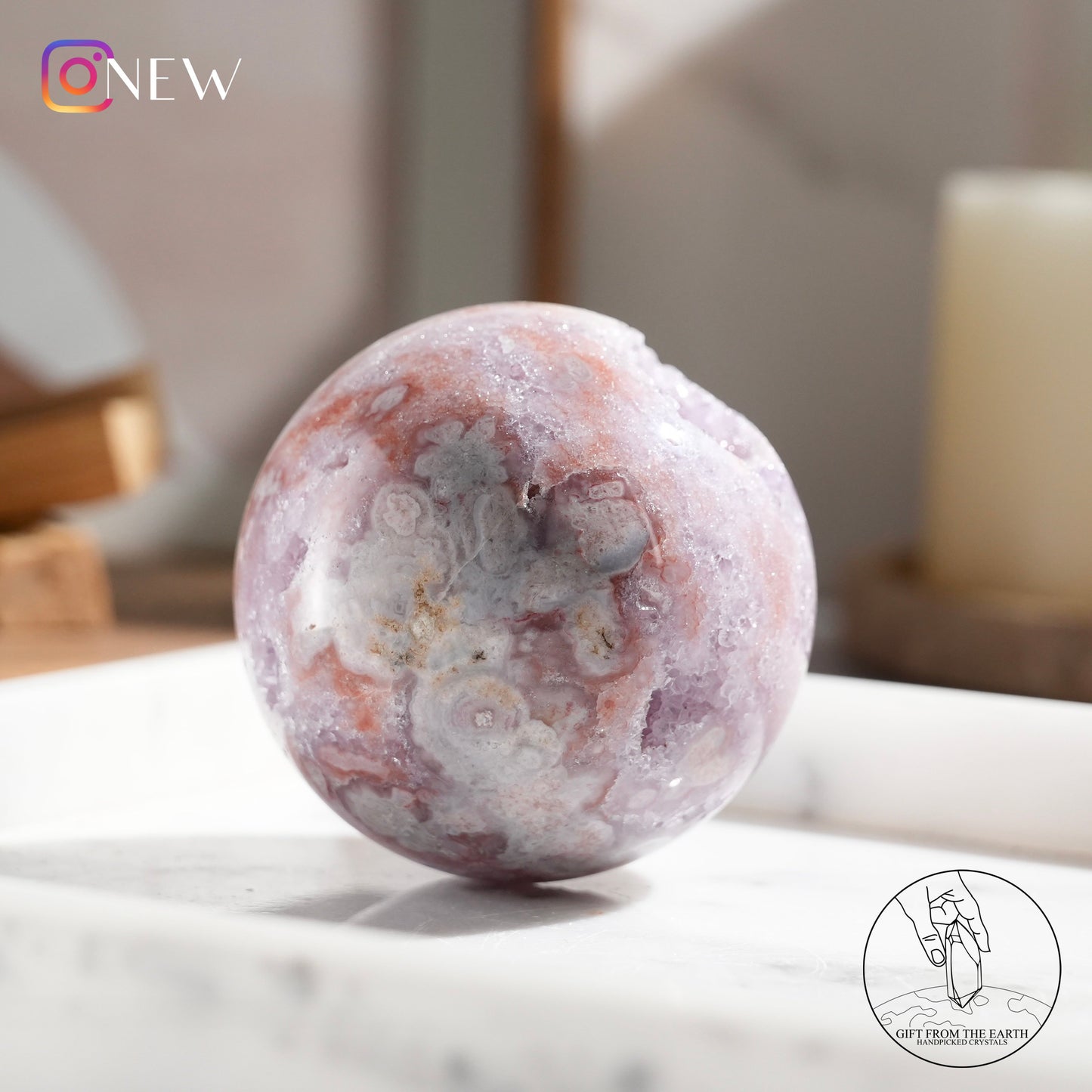 Pink-purple amethyst blossom agate sphere