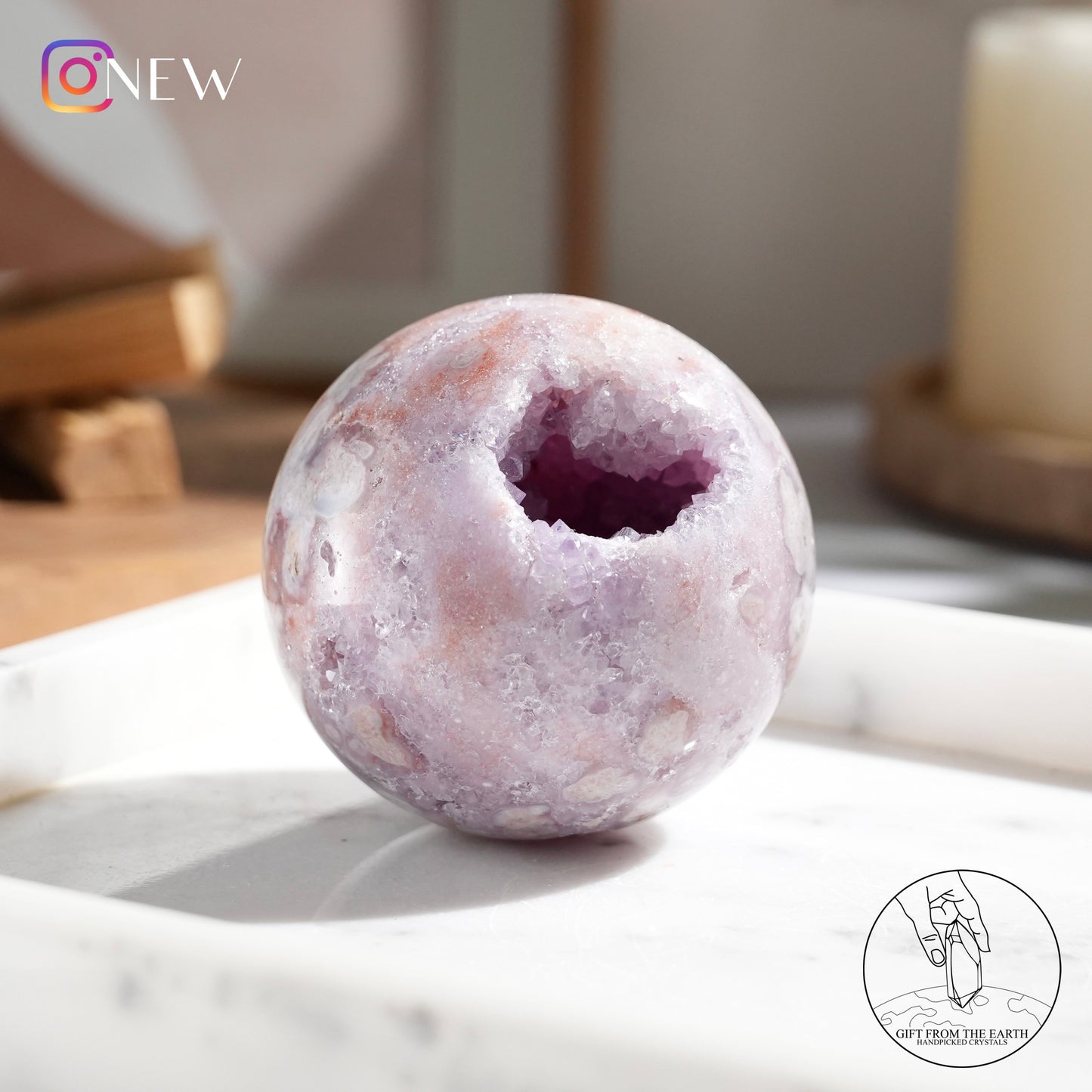 Pink-purple amethyst blossom agate sphere