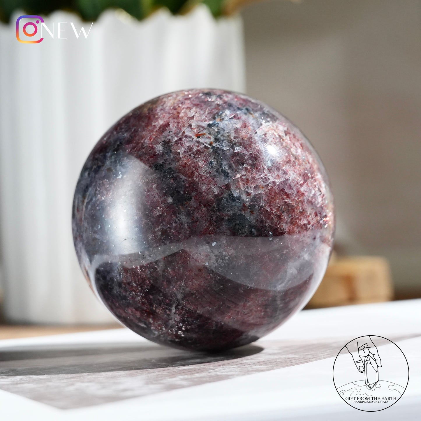 Iolite with stberry quartz sphere