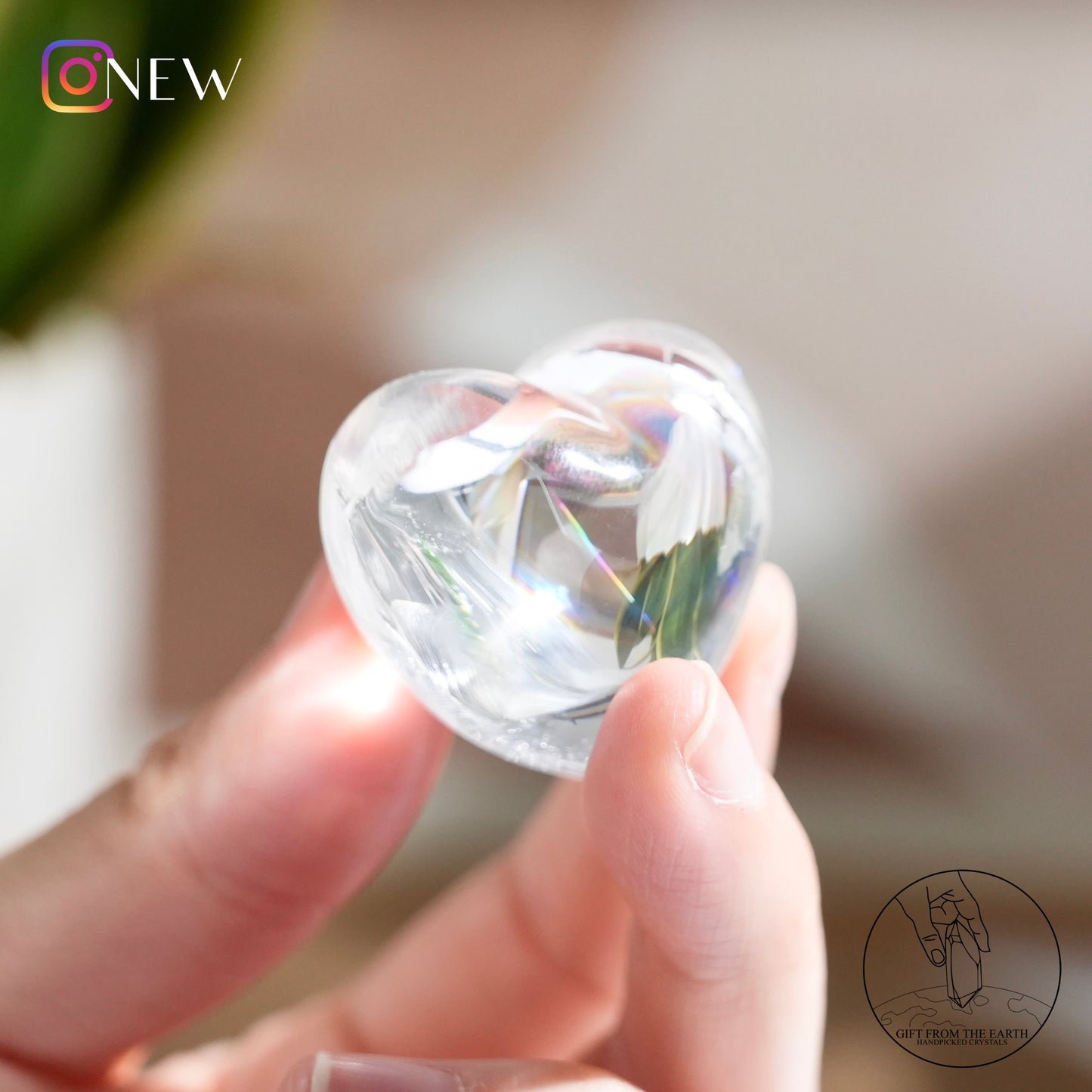 Rainbow clear quartz heart