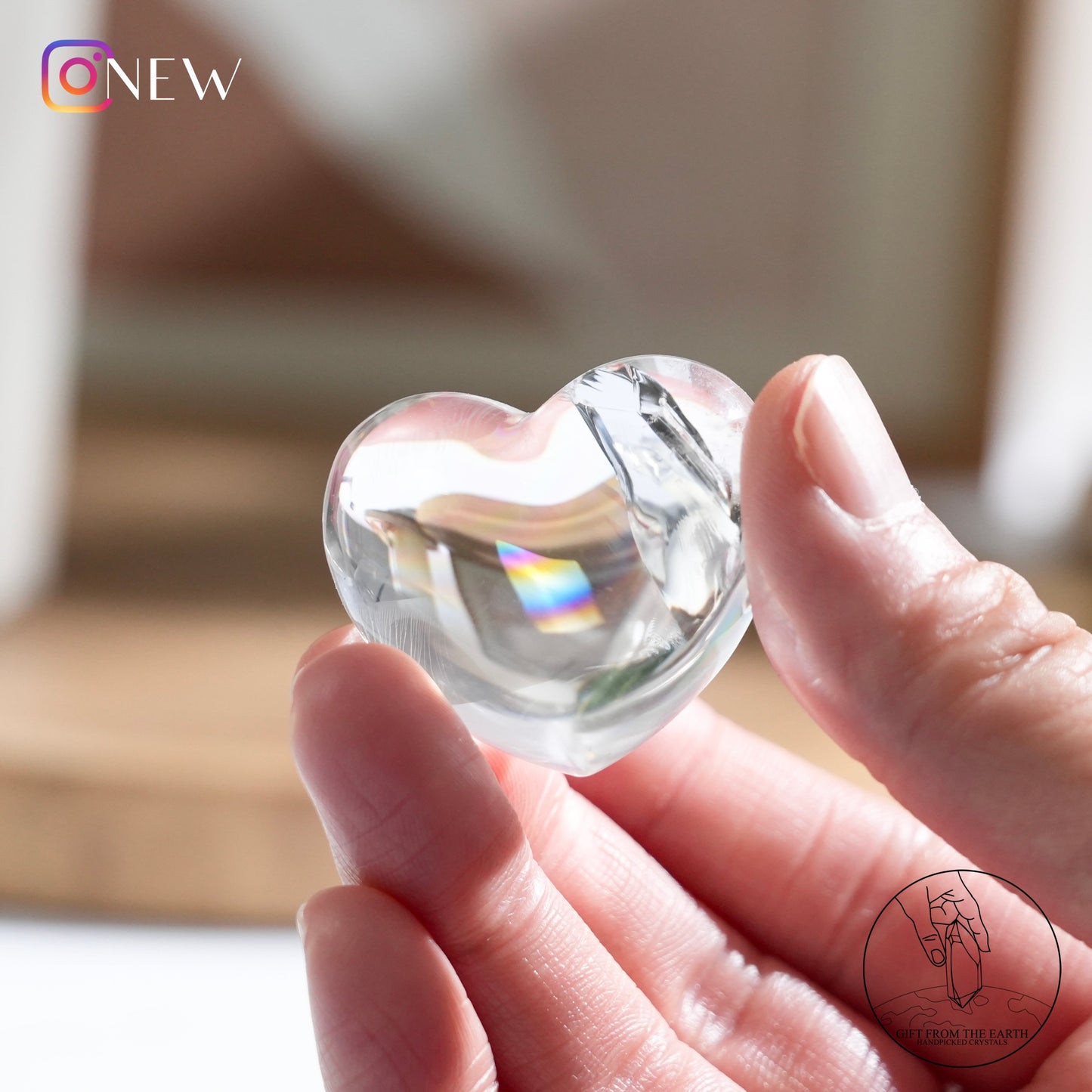 Rainbow clear quartz heart