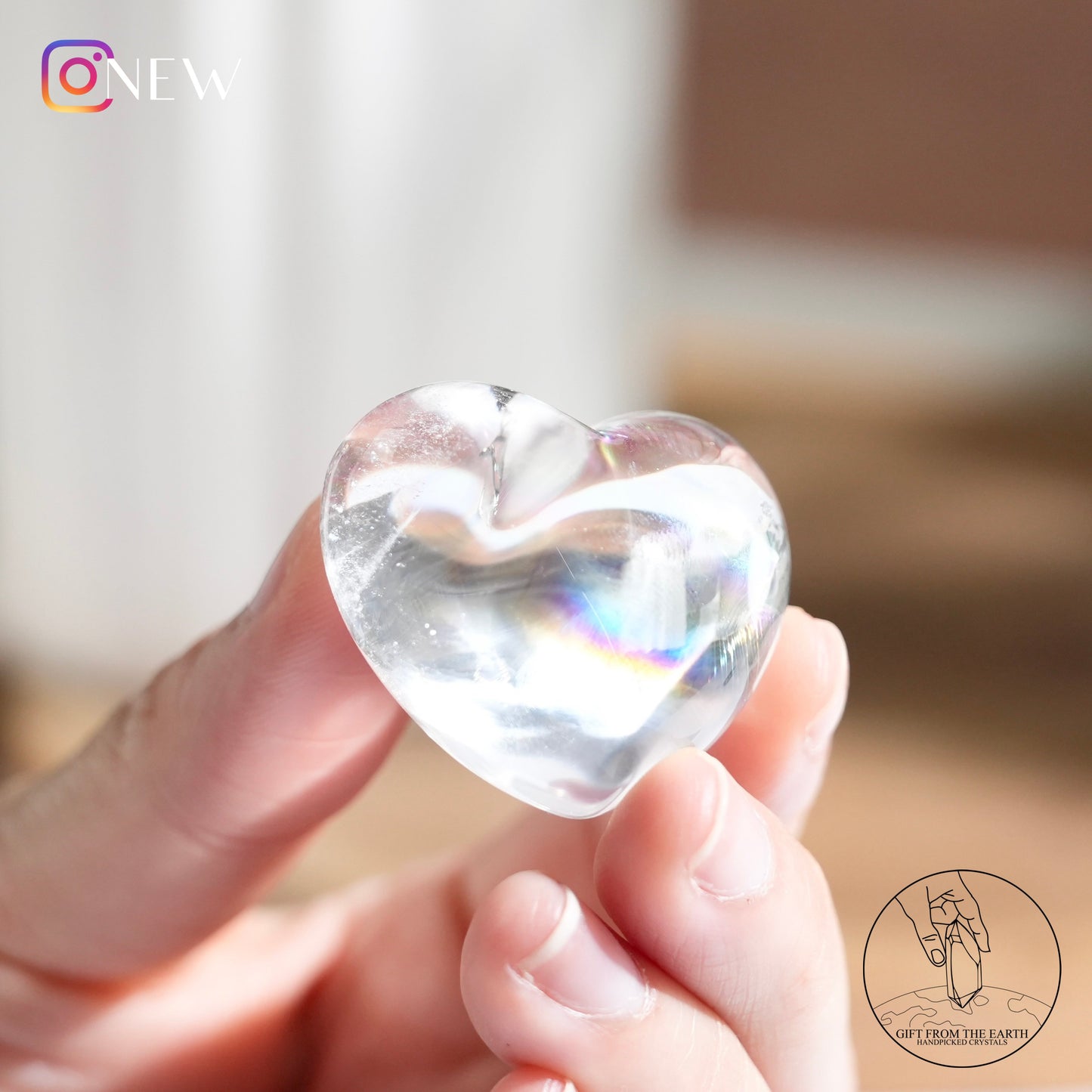 Rainbow clear quartz heart