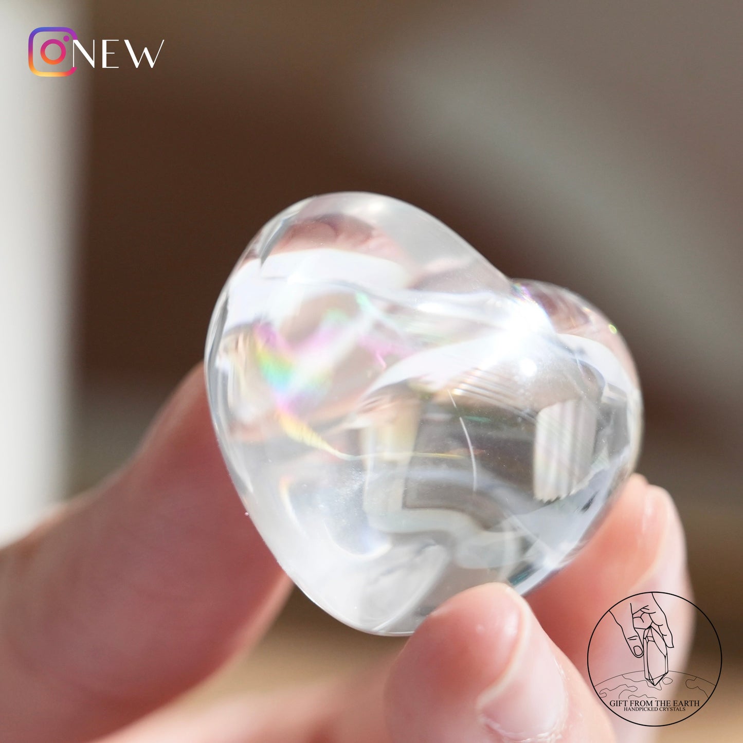 Rainbow clear quartz heart