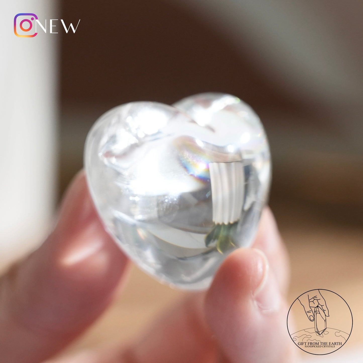 Rainbow clear quartz heart