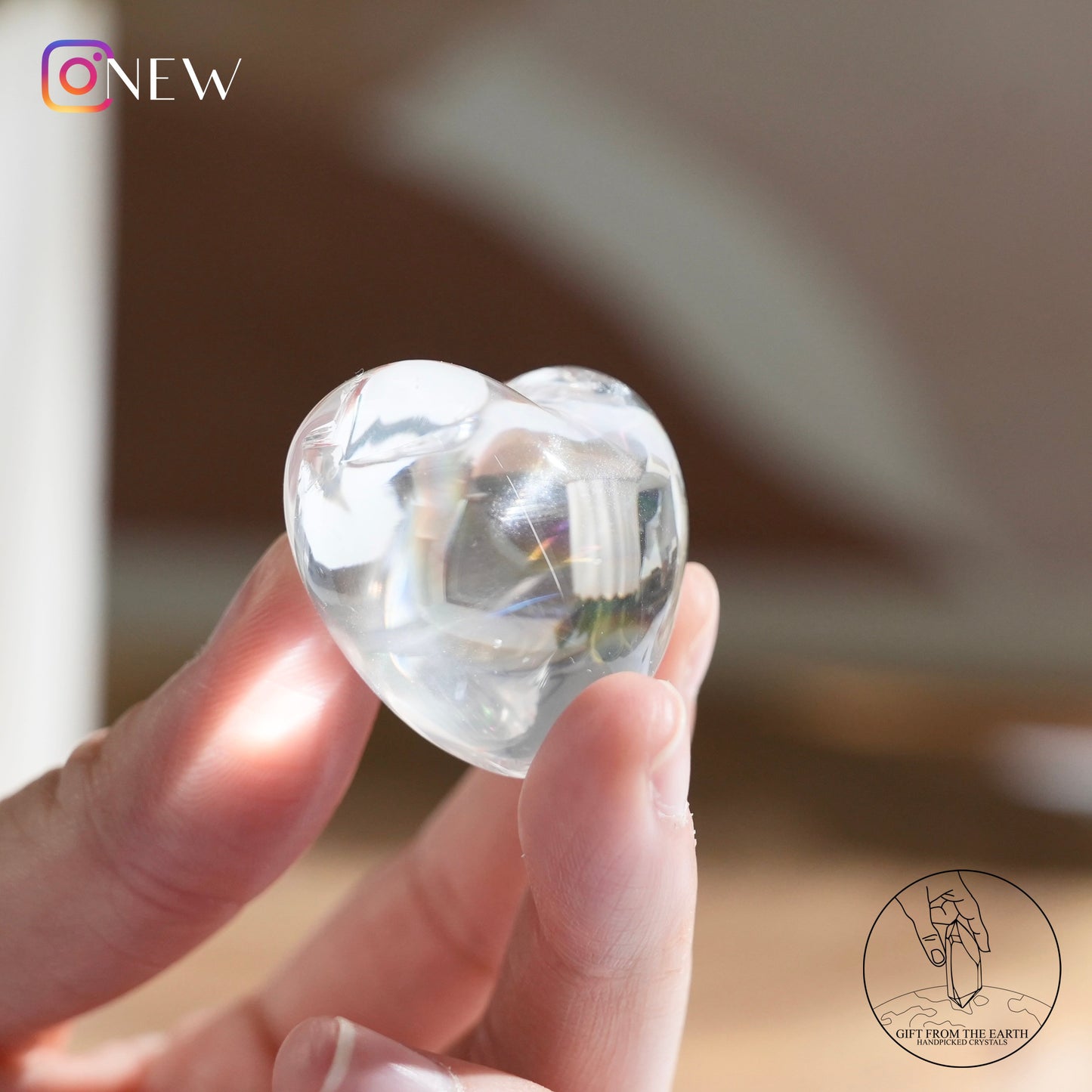 Rainbow clear quartz heart