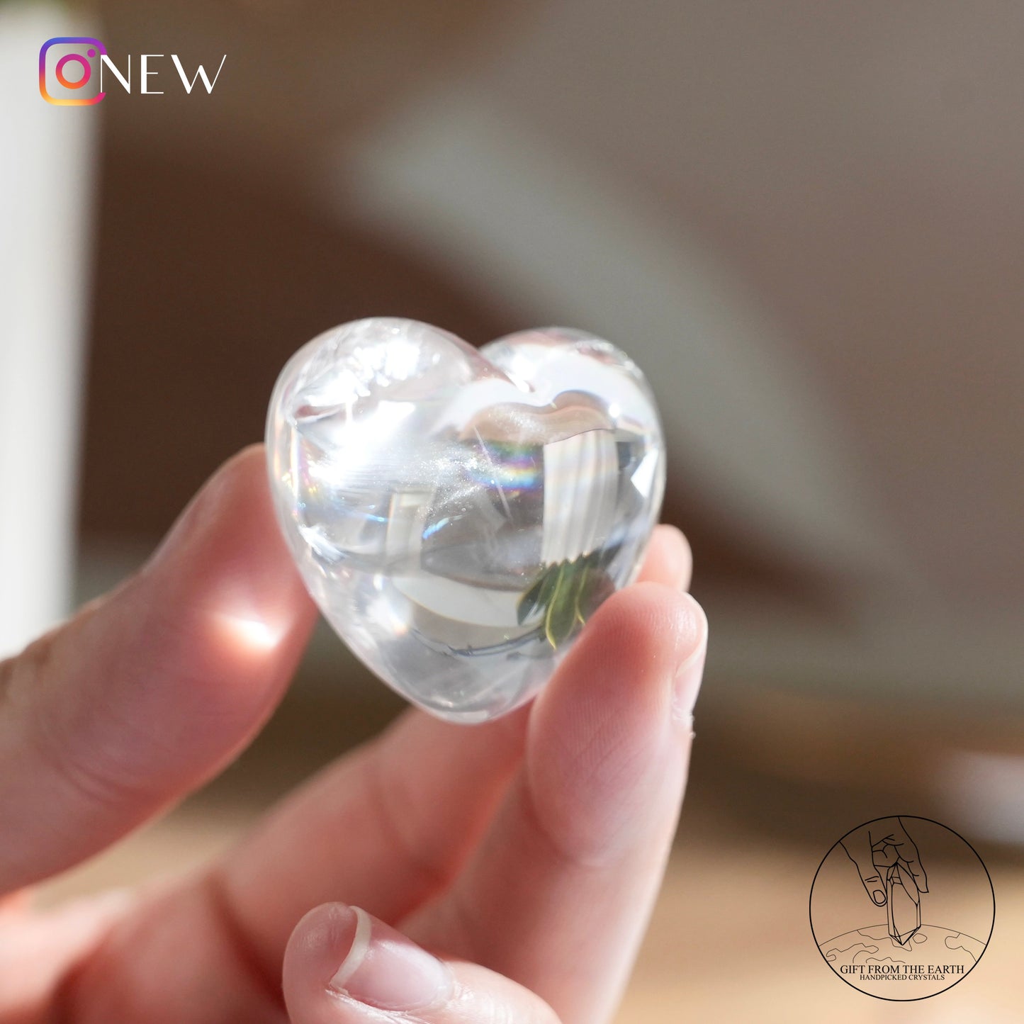 Rainbow clear quartz heart