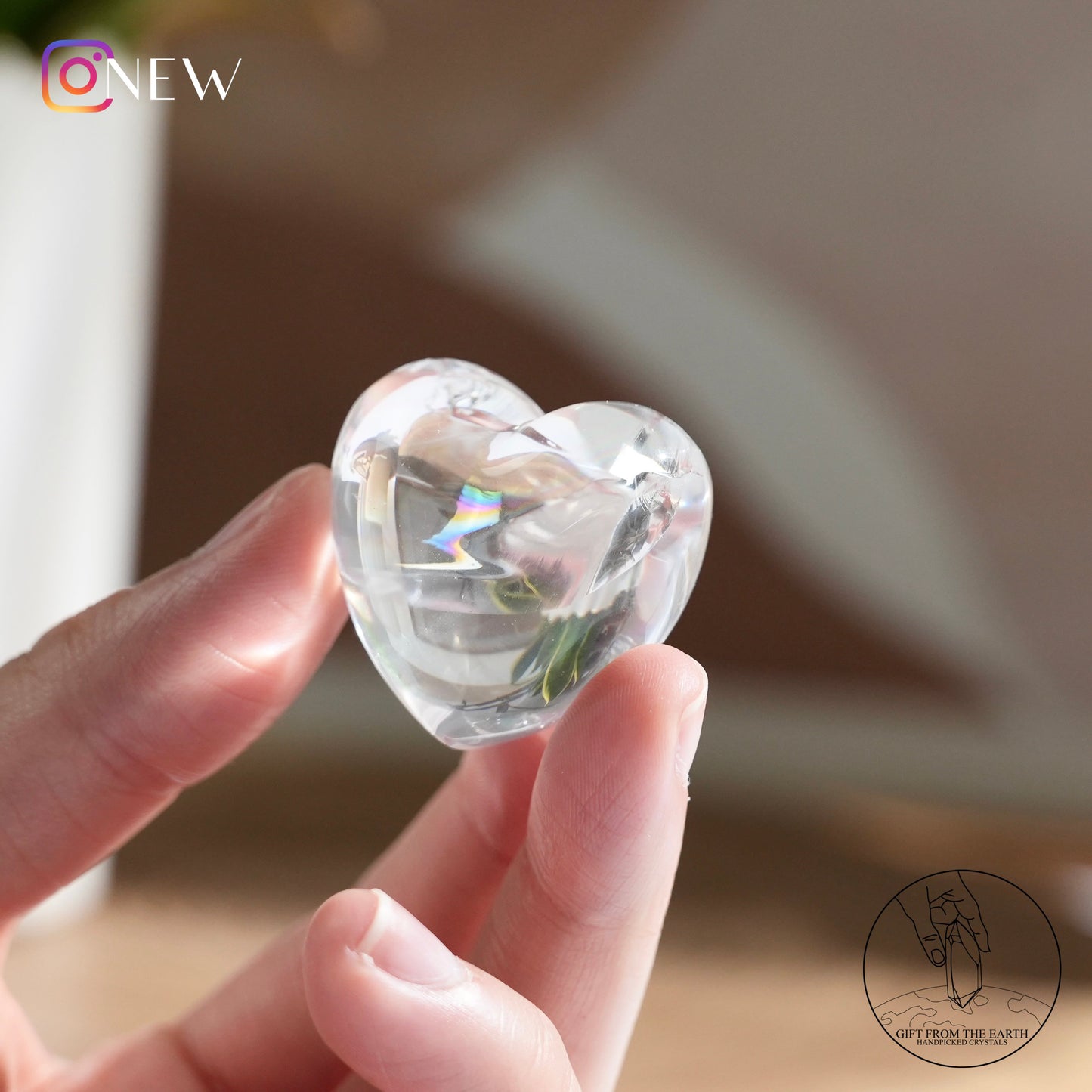 Rainbow clear quartz heart