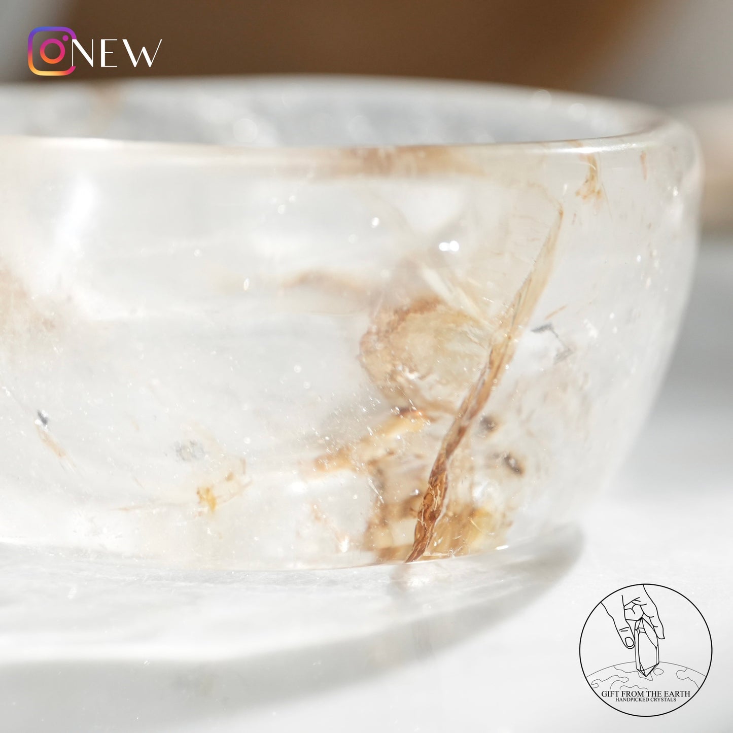 Clear quartz bowl with golden healer