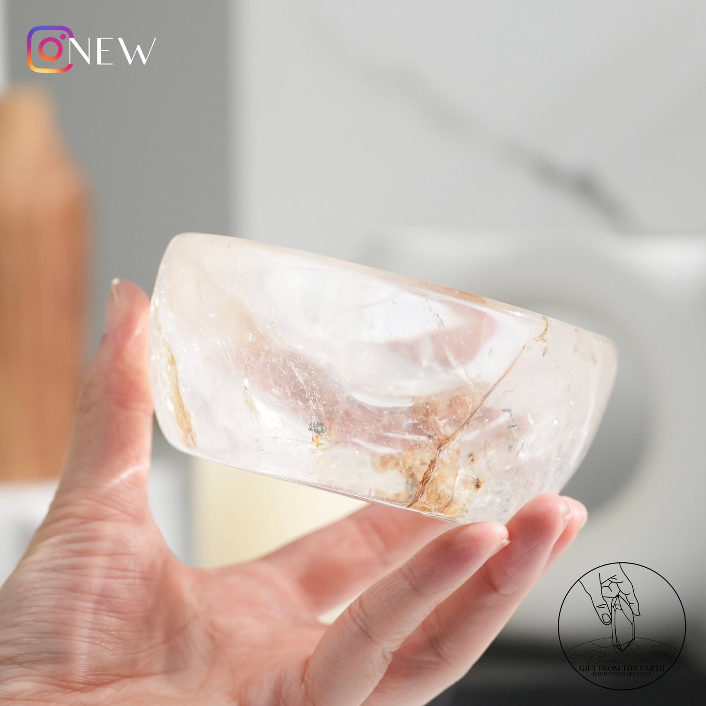 Clear quartz bowl with golden healer