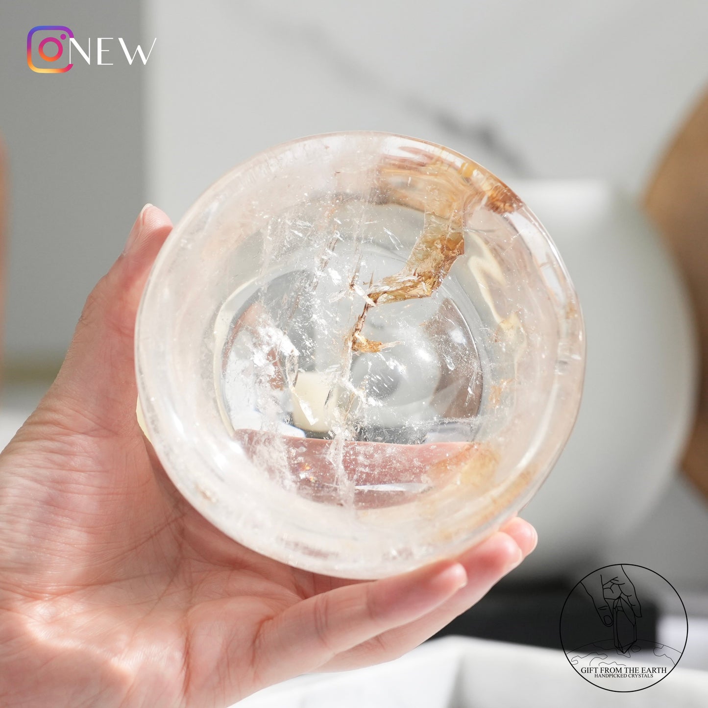 Clear quartz bowl with golden healer