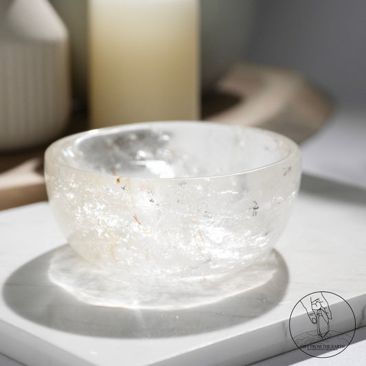 Clear quartz bowl with fire quartz & golden healer