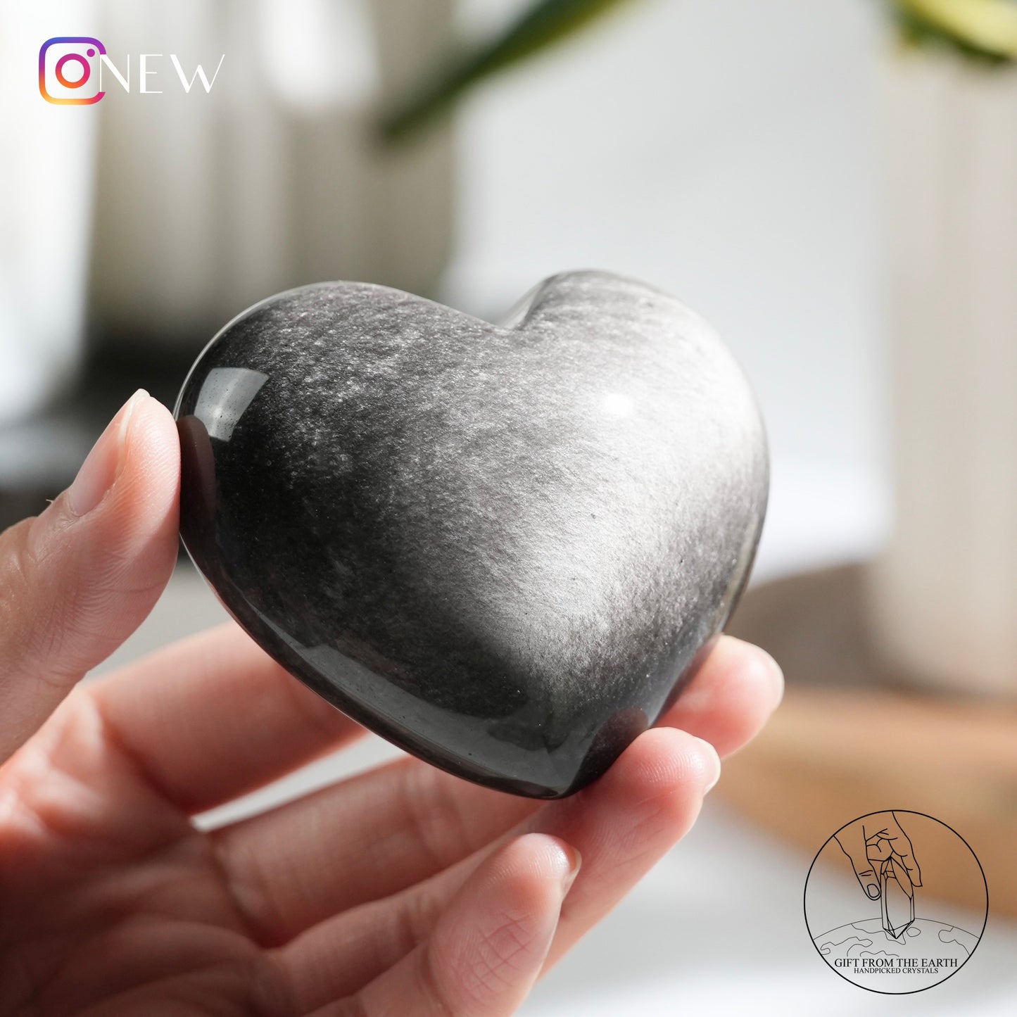 Silver sheen obsidian heart