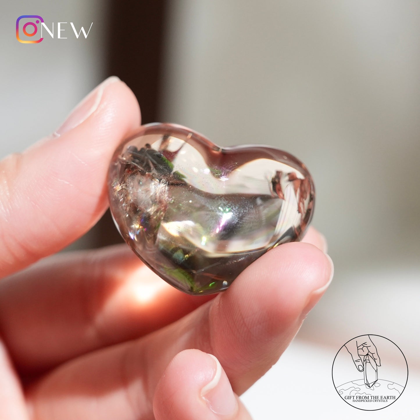 Rainbow smoky quartz heart