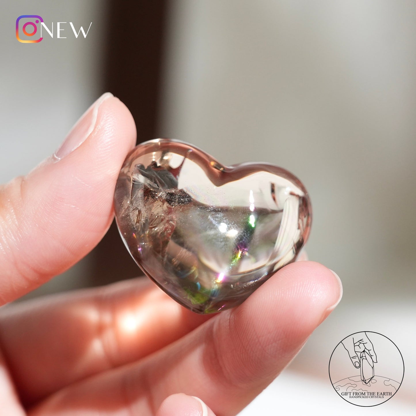 Rainbow smoky quartz heart