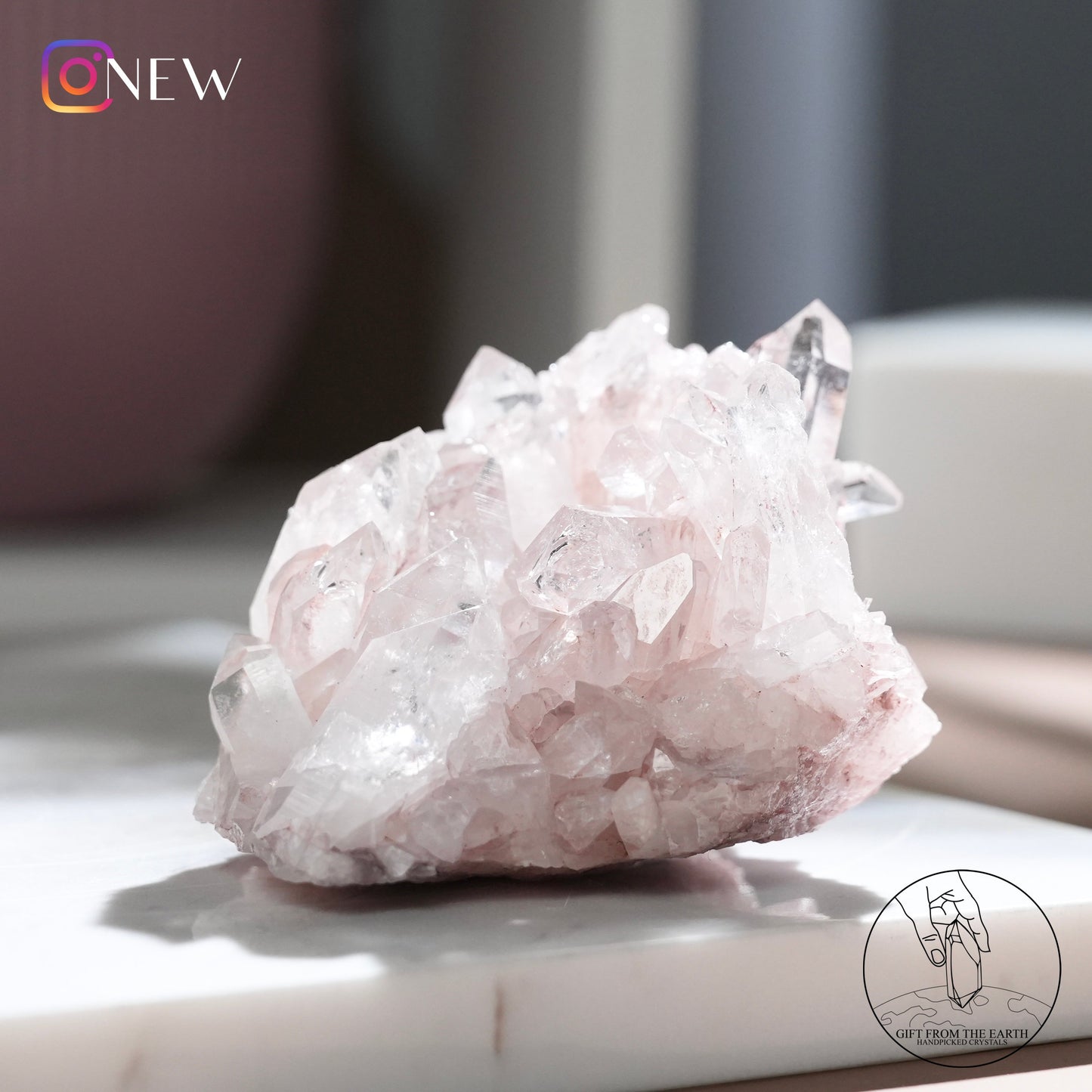 Colombian pink lemurian quartz cluster