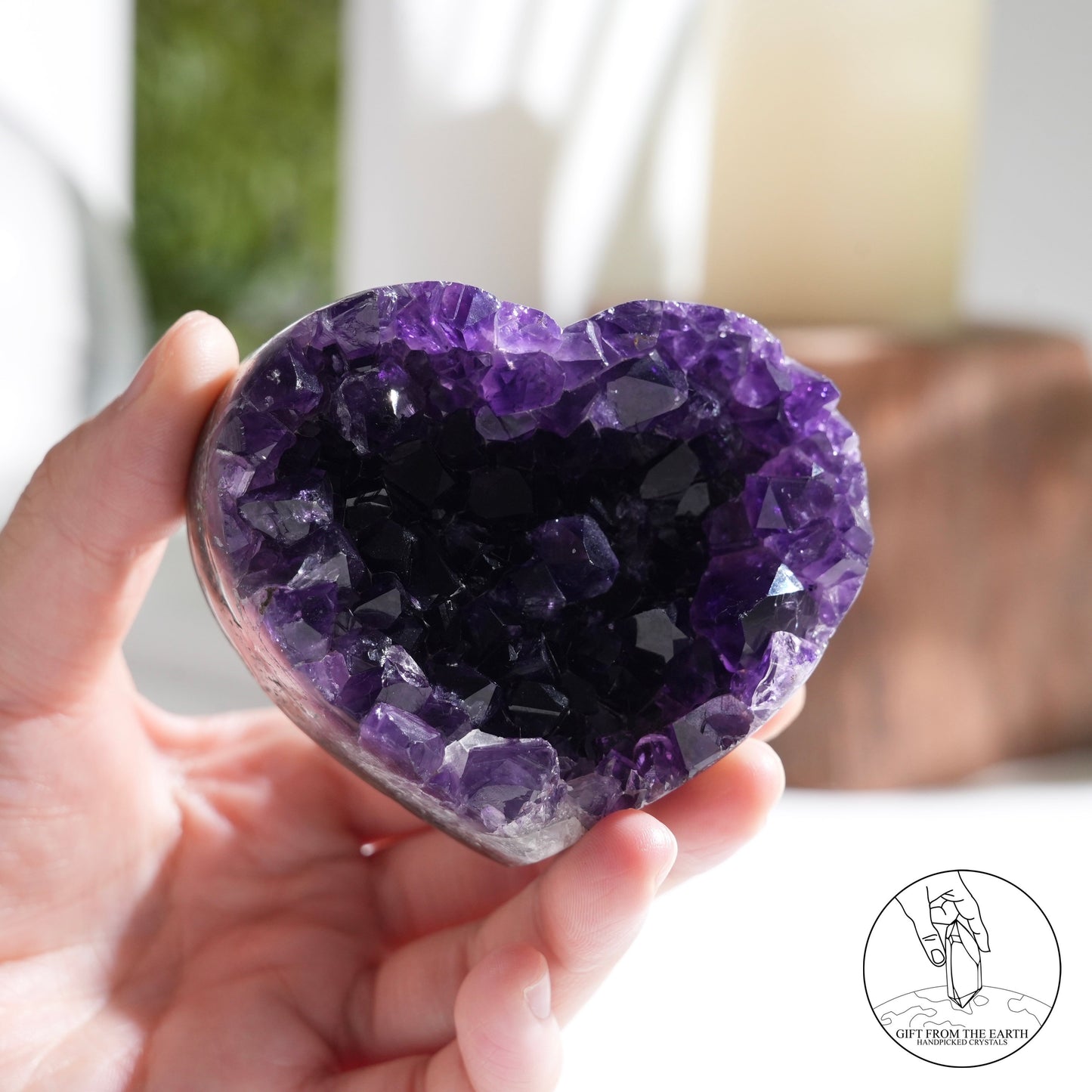 Heart-shaped amethyst cluster