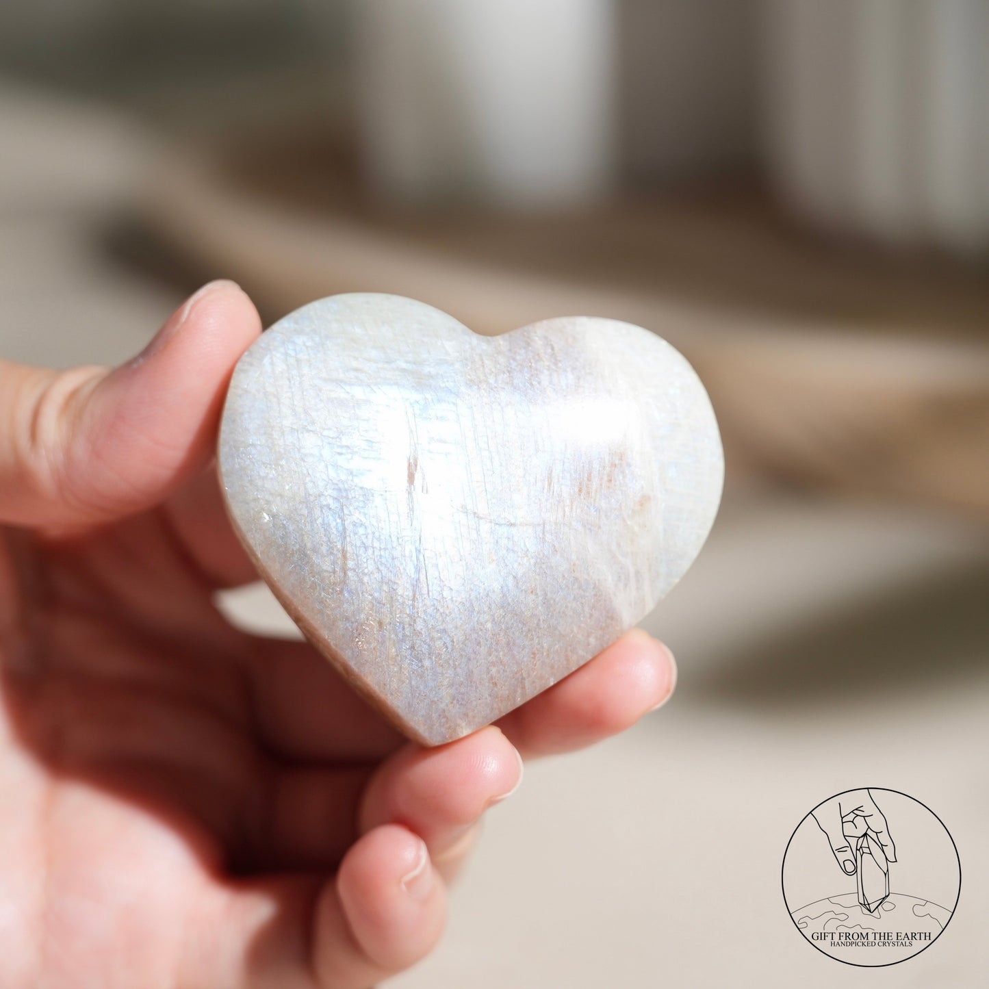 Sri Lankan green moonstone heart with sunstone