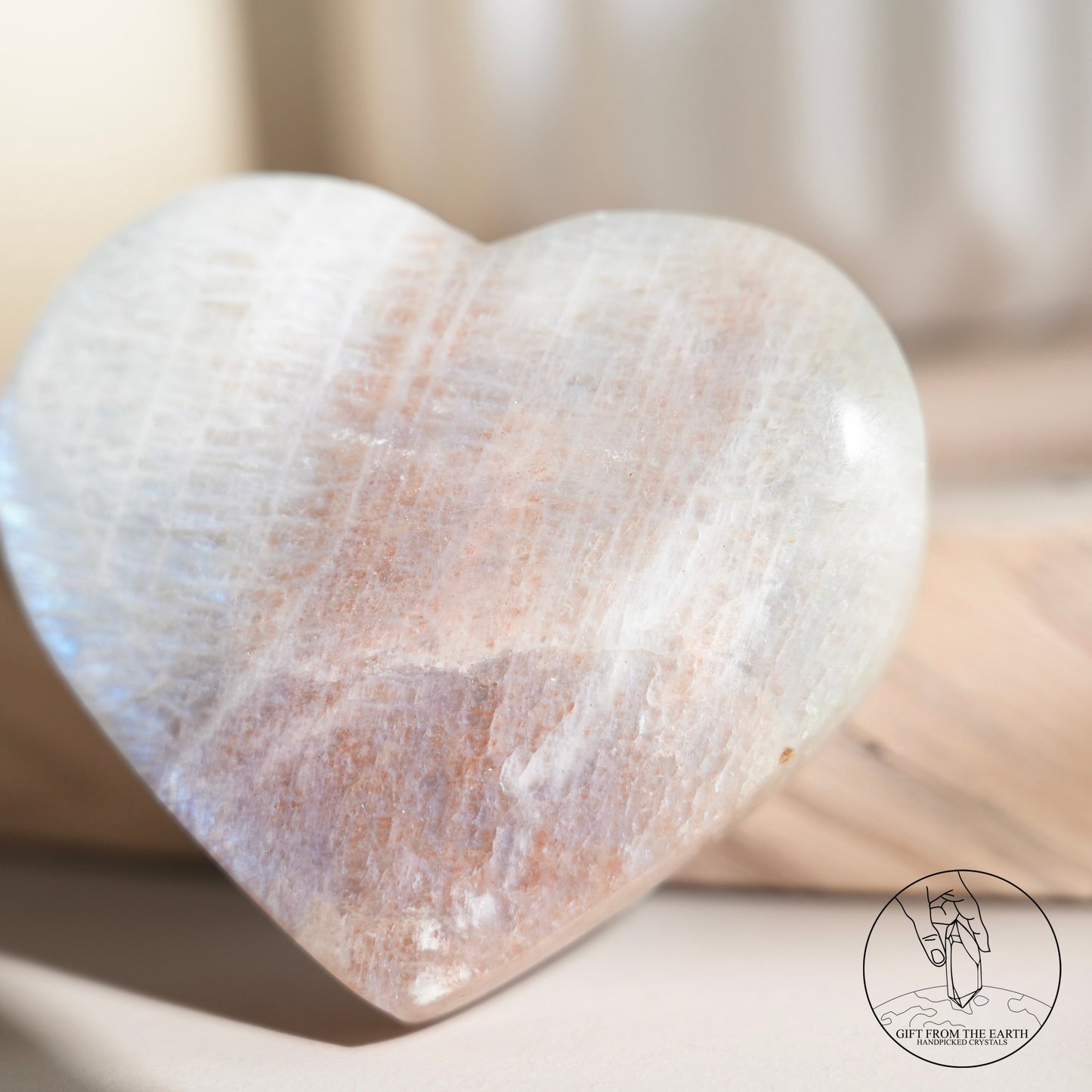 Sri Lankan green moonstone heart with sunstone