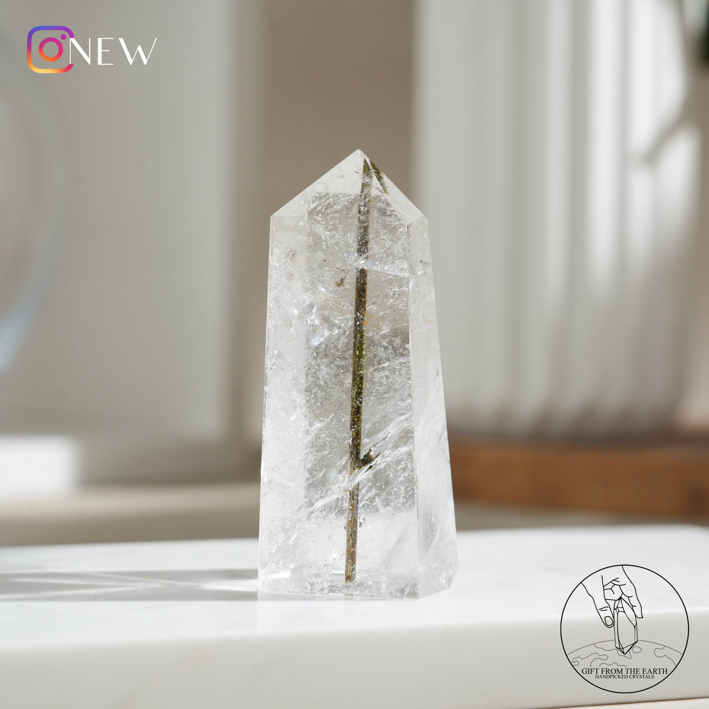 綠碧璽白水晶柱