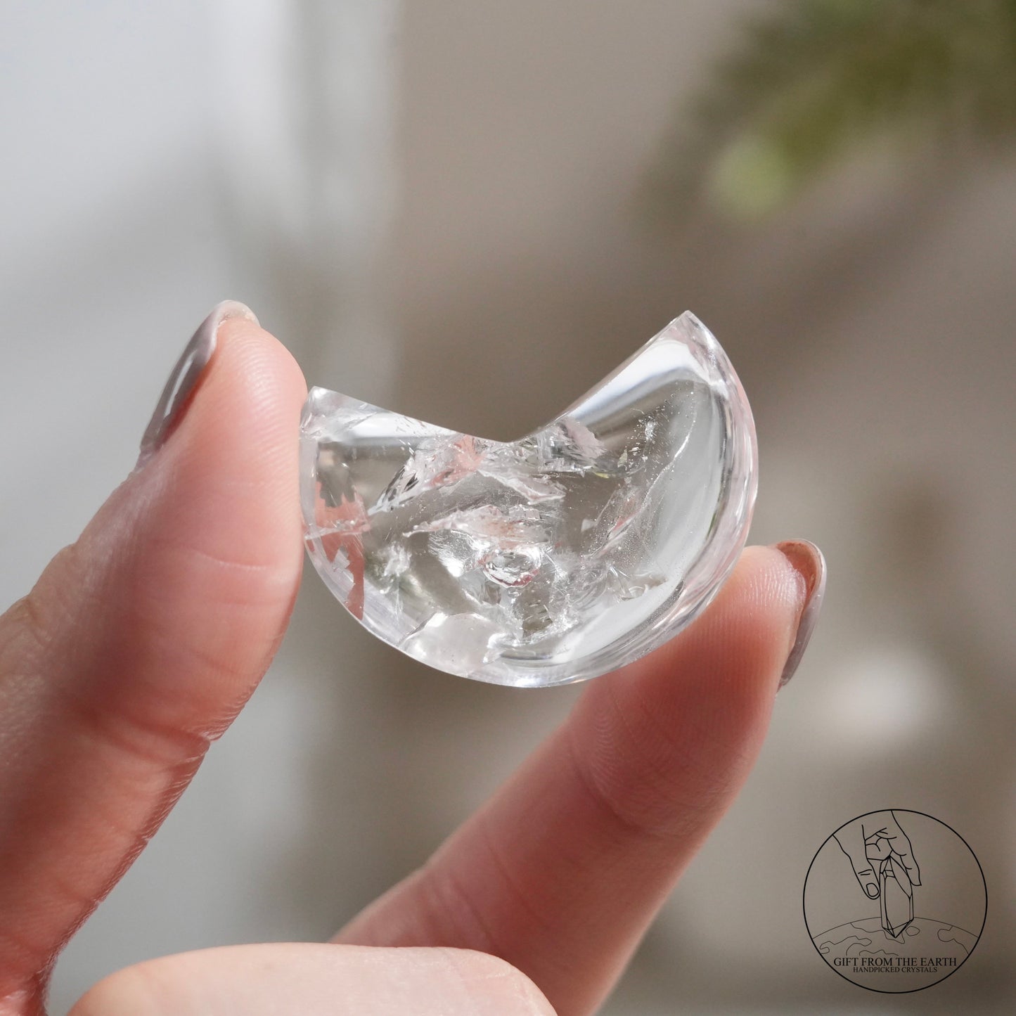 Enhydro clear quartz moon