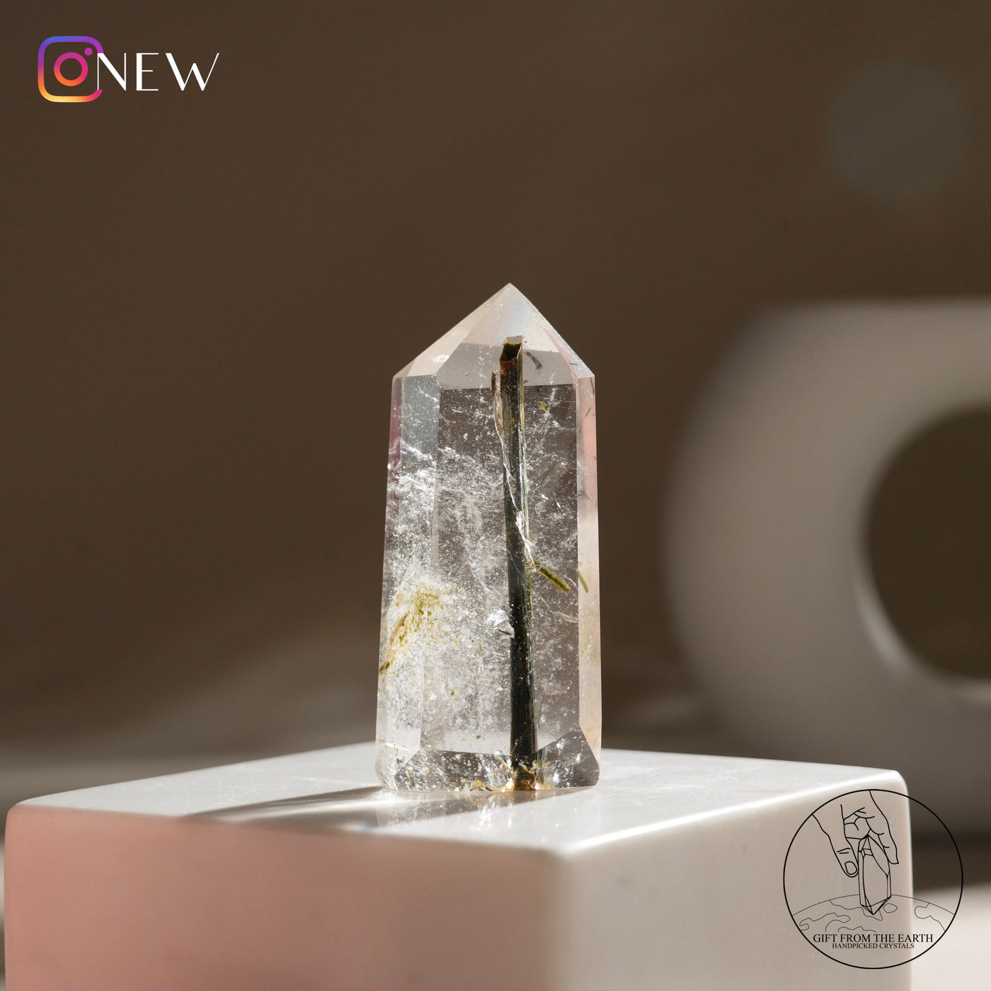 綠碧璽白水晶柱