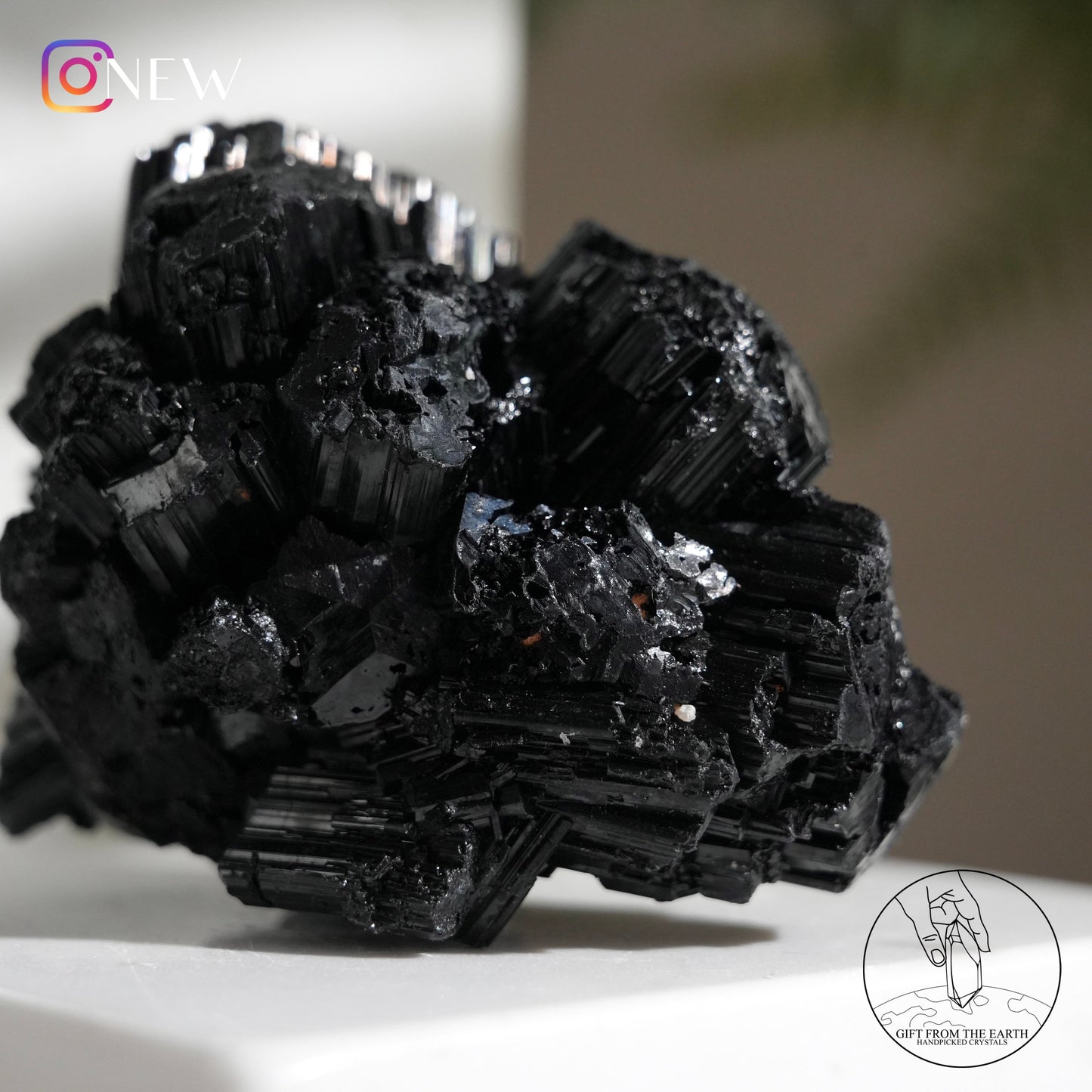 Namibian lustrous black tourmaline cluster