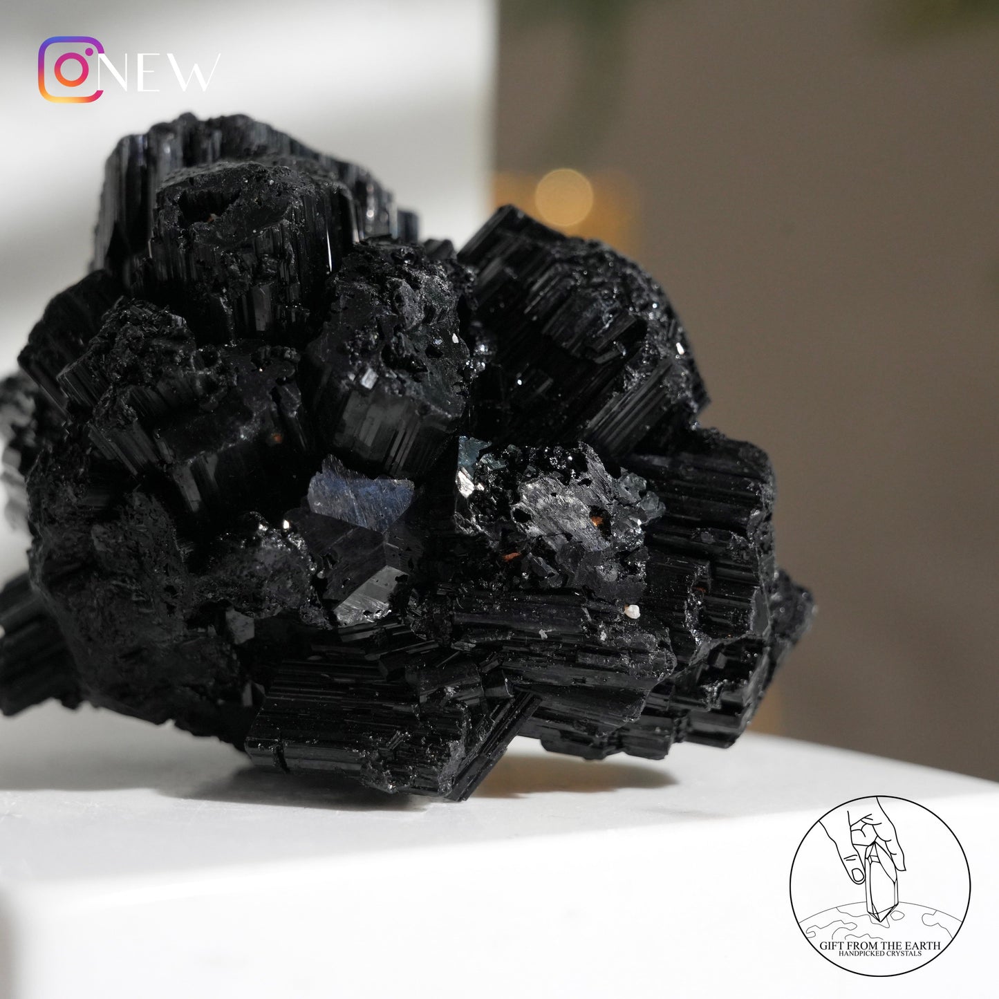 Namibian lustrous black tourmaline cluster