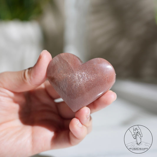 Orange moonstone heart with sunstone