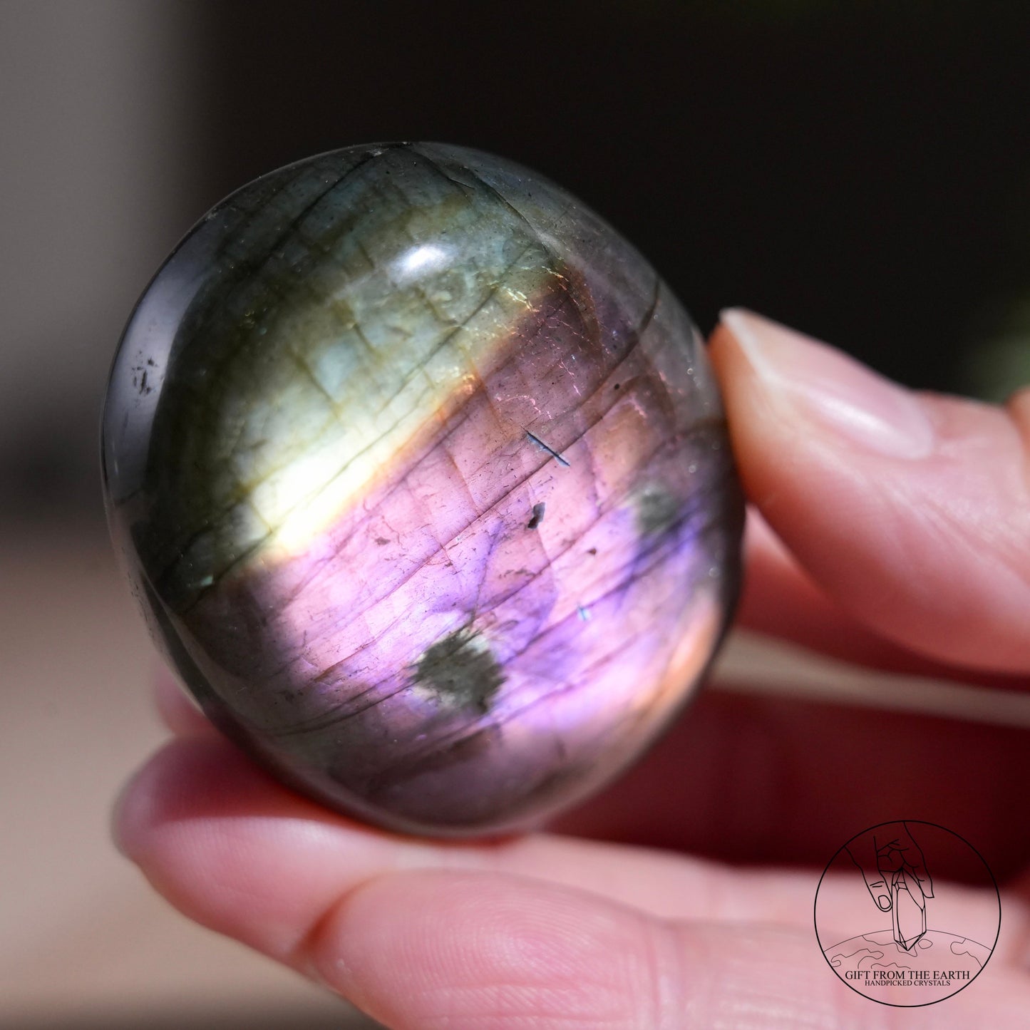 Double-sided flash purple-yellow labradorite