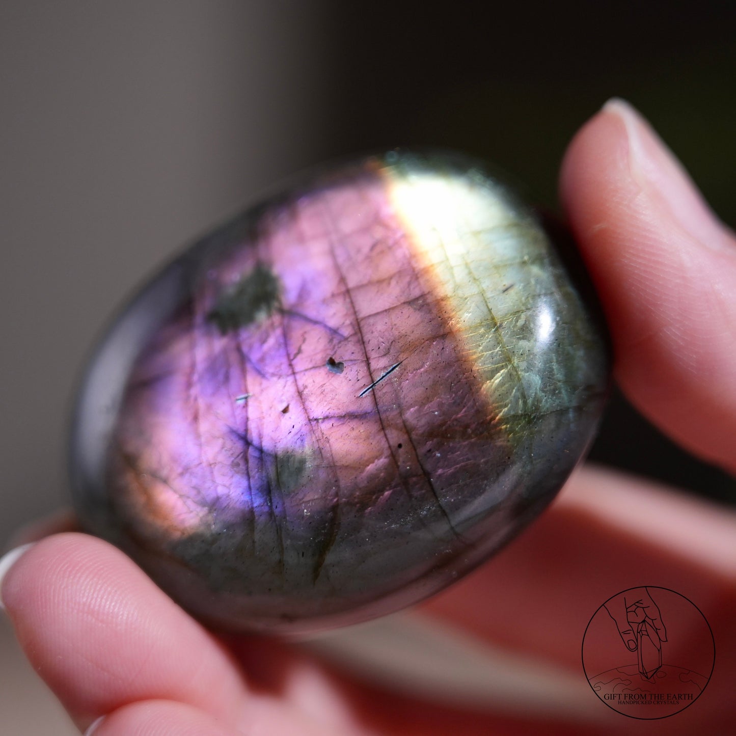 Double-sided flash purple-yellow labradorite