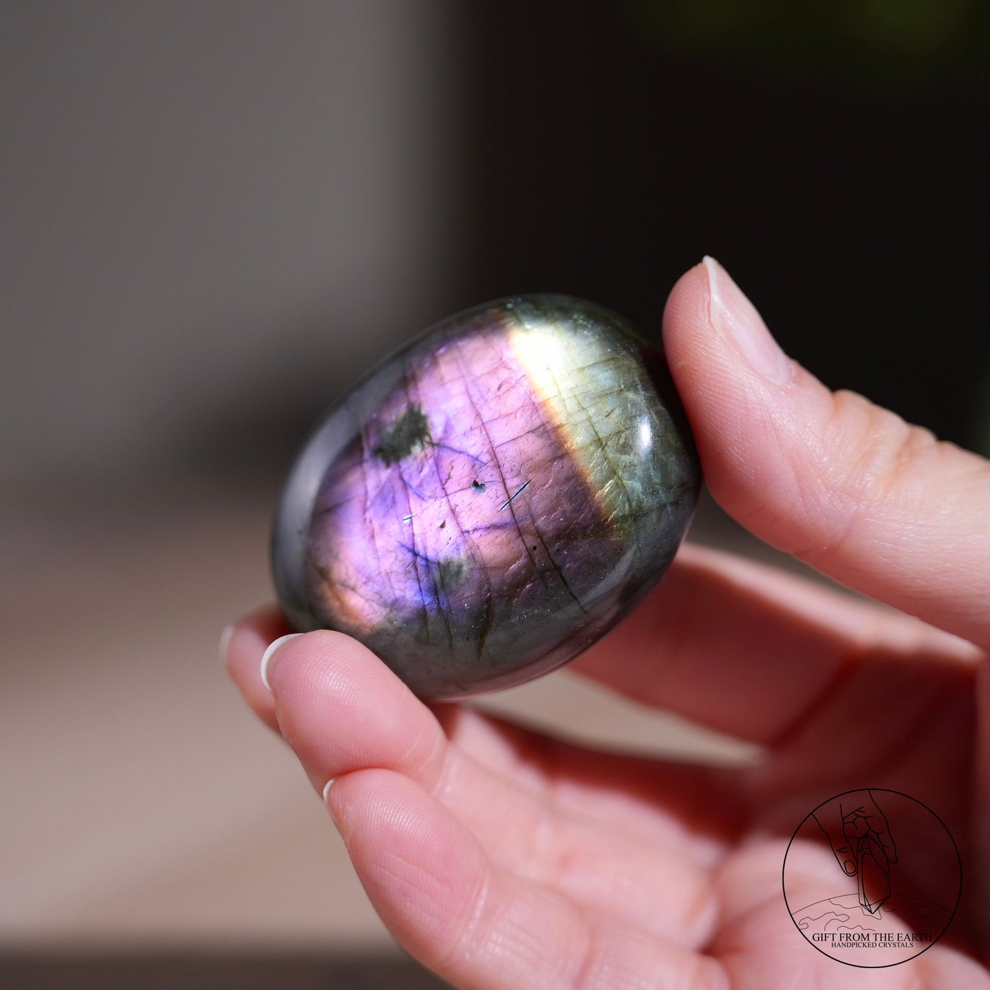 Double-sided flash purple-yellow labradorite