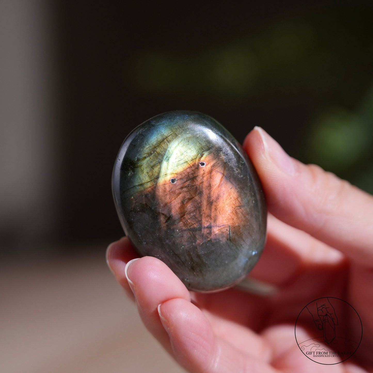 Double-sided flash purple-yellow labradorite