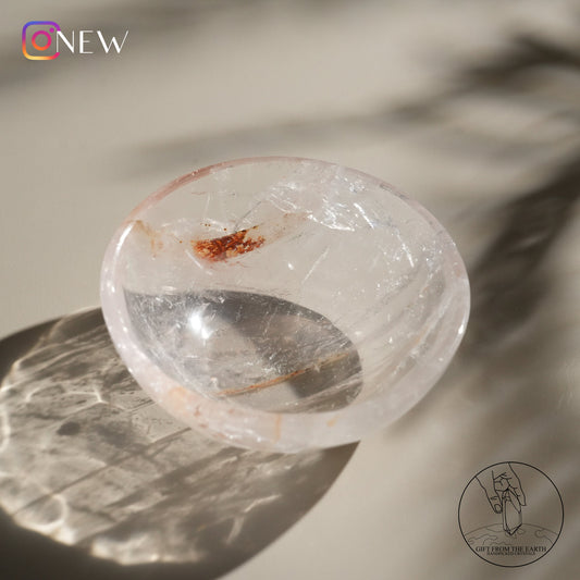 Clear quartz bowl with fire quartz & golden healer (pale pink)