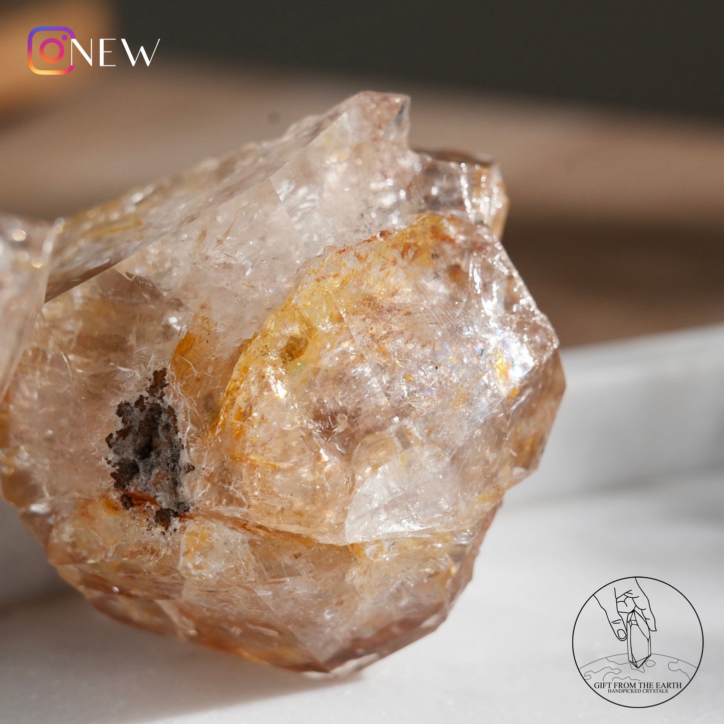 Twin Herkimer diamond with golden healer